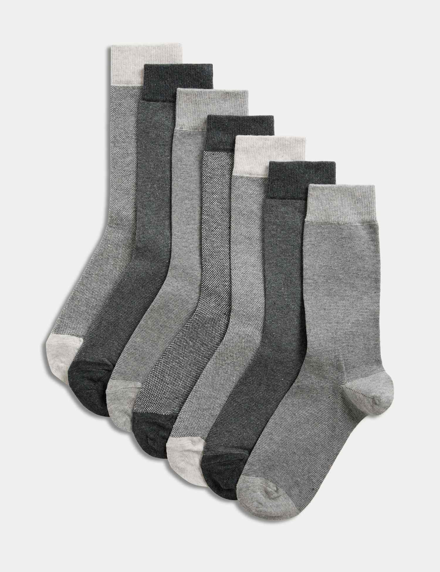 M&S 7 Pack Cool & Fresh� Cotton Rich Socks Medium Grey Mix