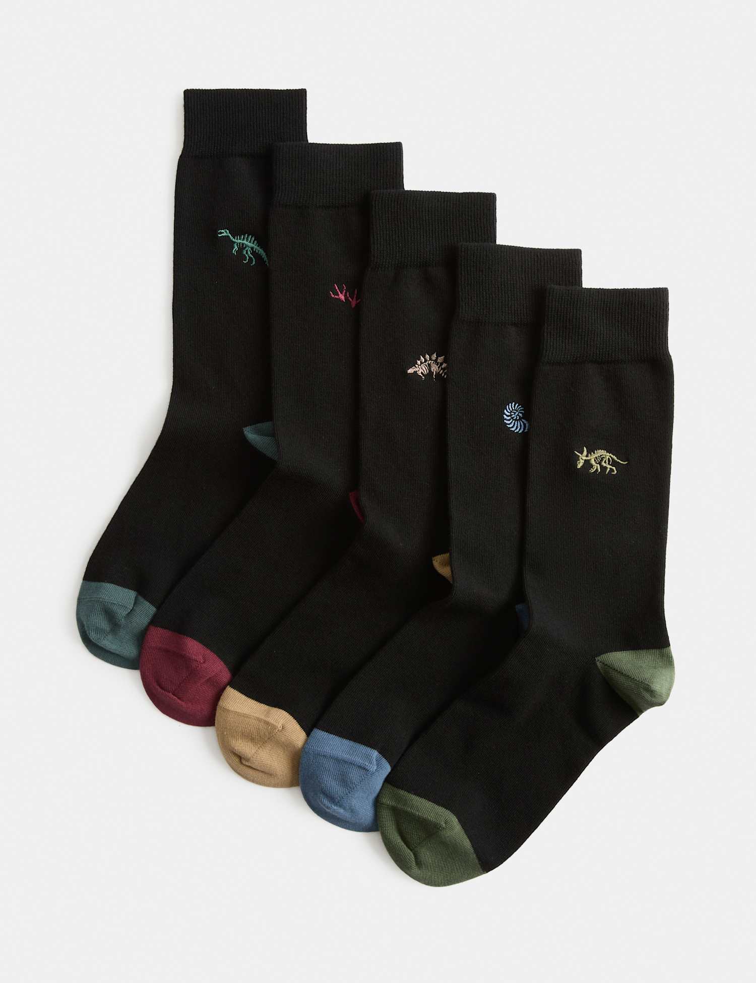 M&S 5pk Cool and Fresh� Dinosaur Cotton Rich Socks Black Mix