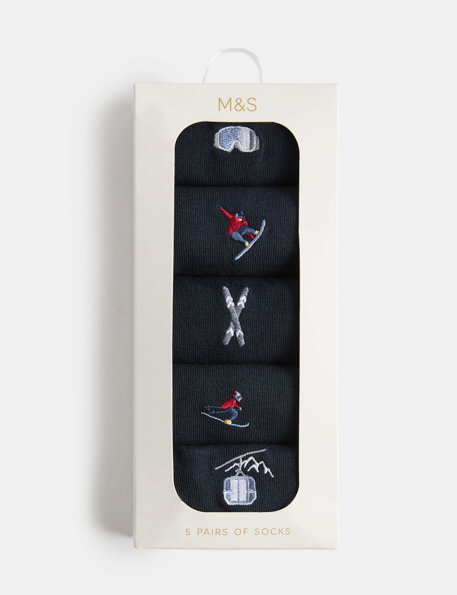 M&S 5 Pack Cool & Fresh� Cotton Rich Ski Socks Navy Mix
