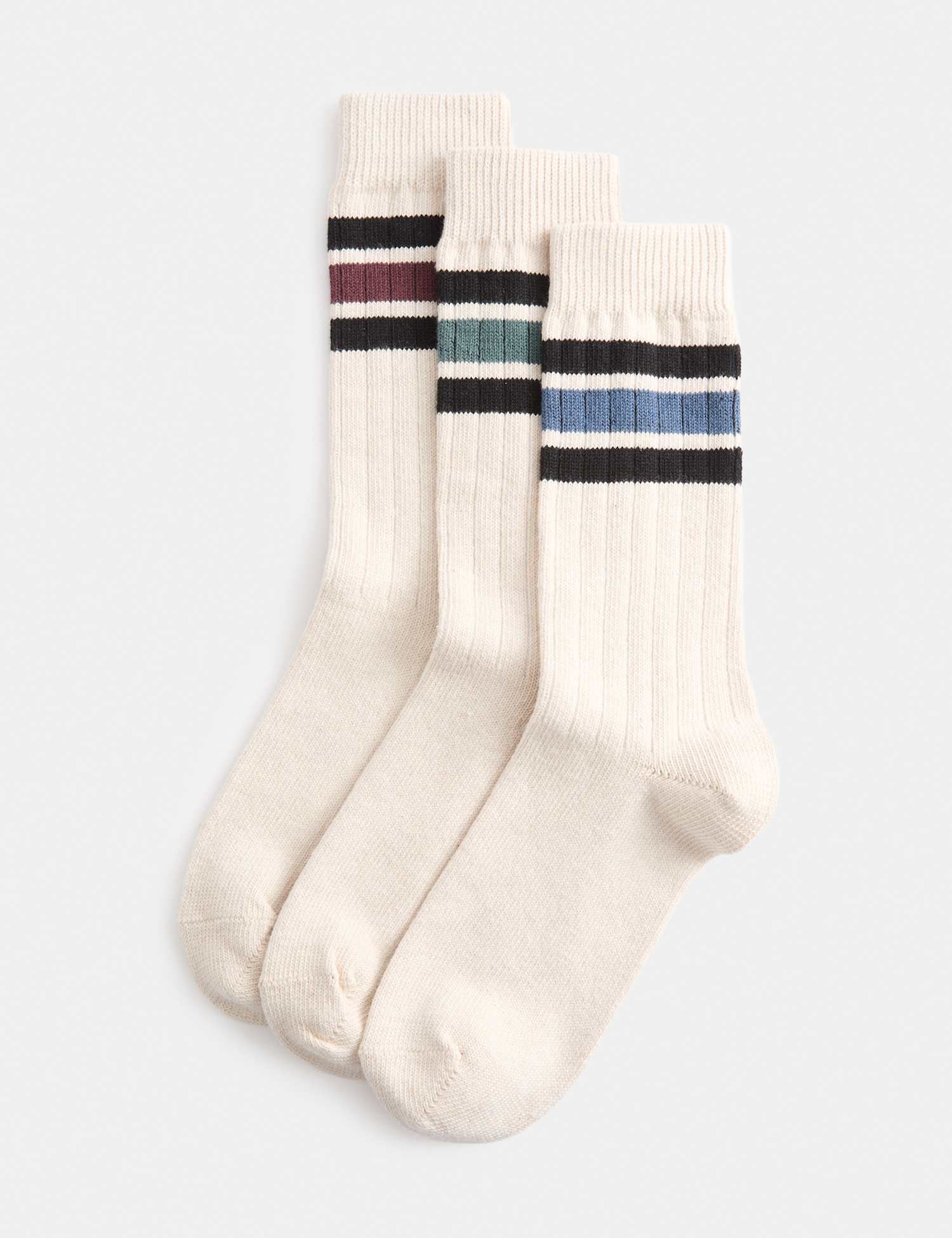M&S 3pk Casual Cotton Rich Socks Beige Mix