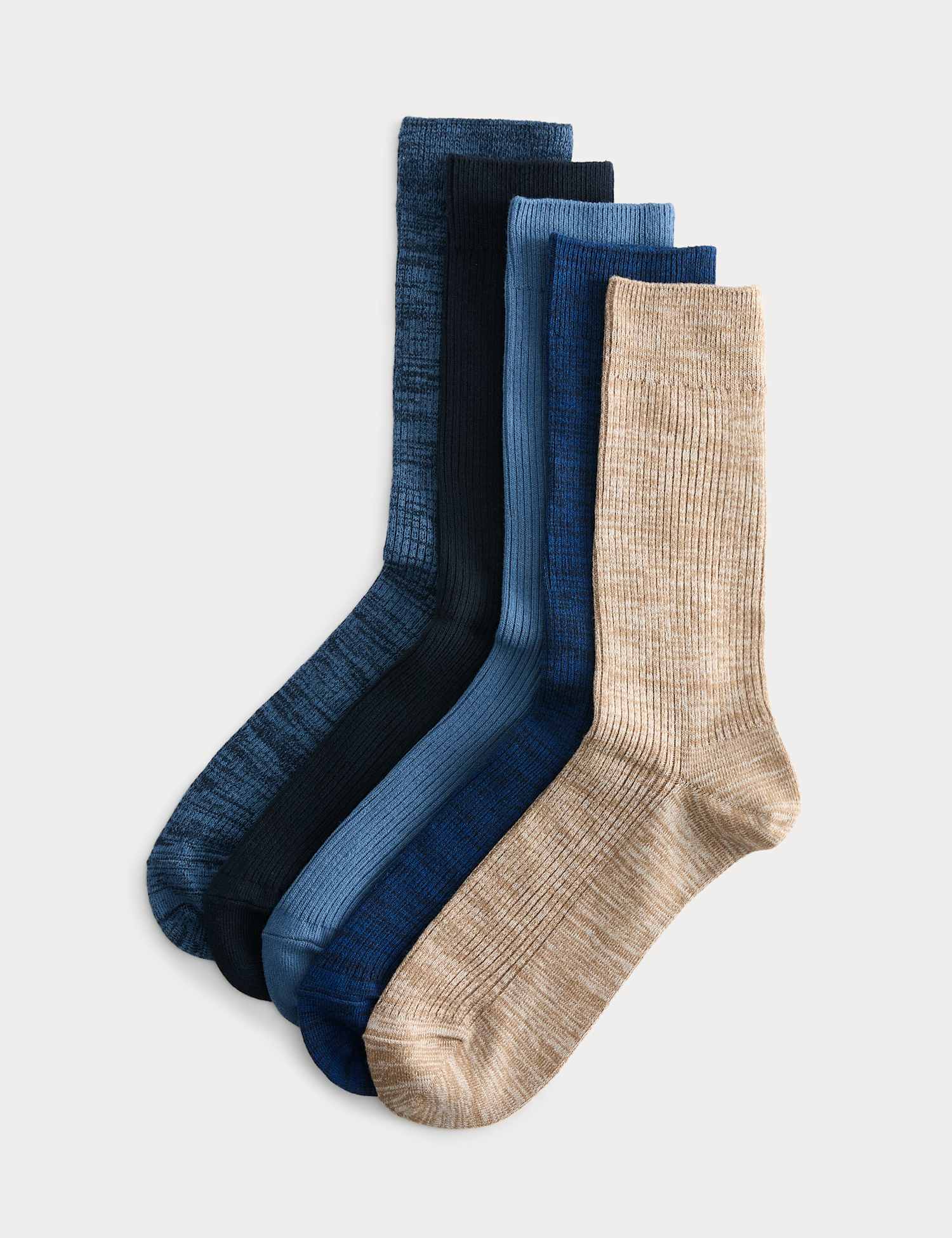 M&S 5 Pack Cotton Rich Ribbed Socks Denim Mix