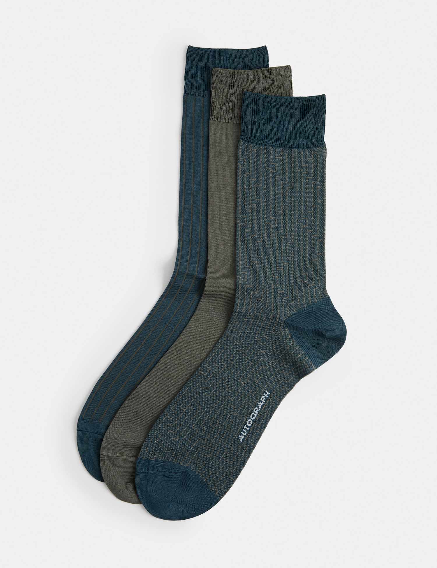 Autograph 3pk Assorted Mercerised Cotton Socks Green Mix