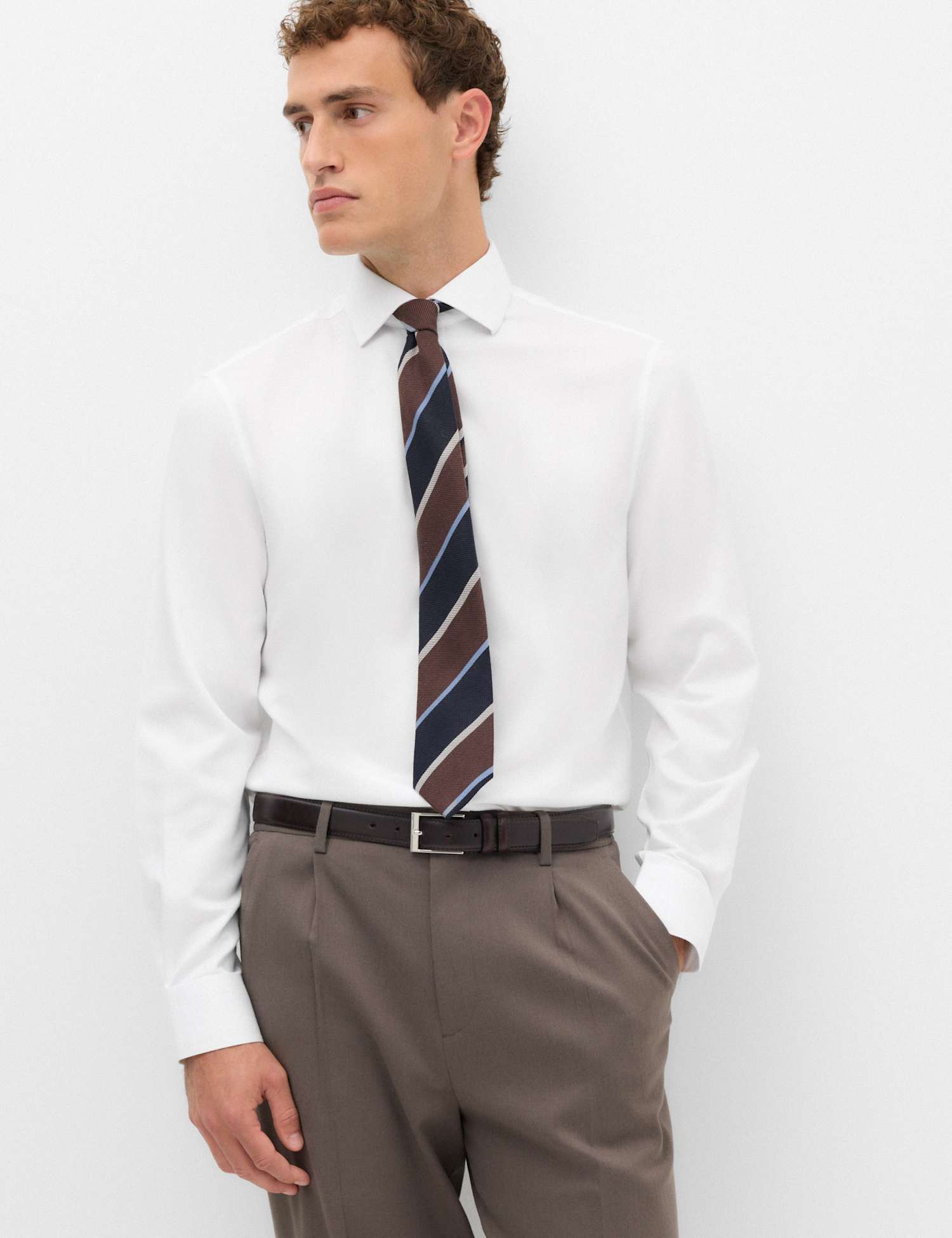 M&S Regular Fit Ultimate Non Iron Cotton Textured Shirt White