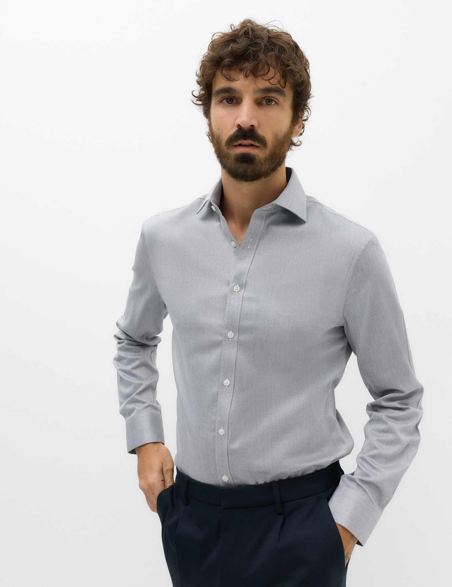 M&S Slim Fit Ultimate Non Iron Pure Cotton Textured Shirt Dark Navy