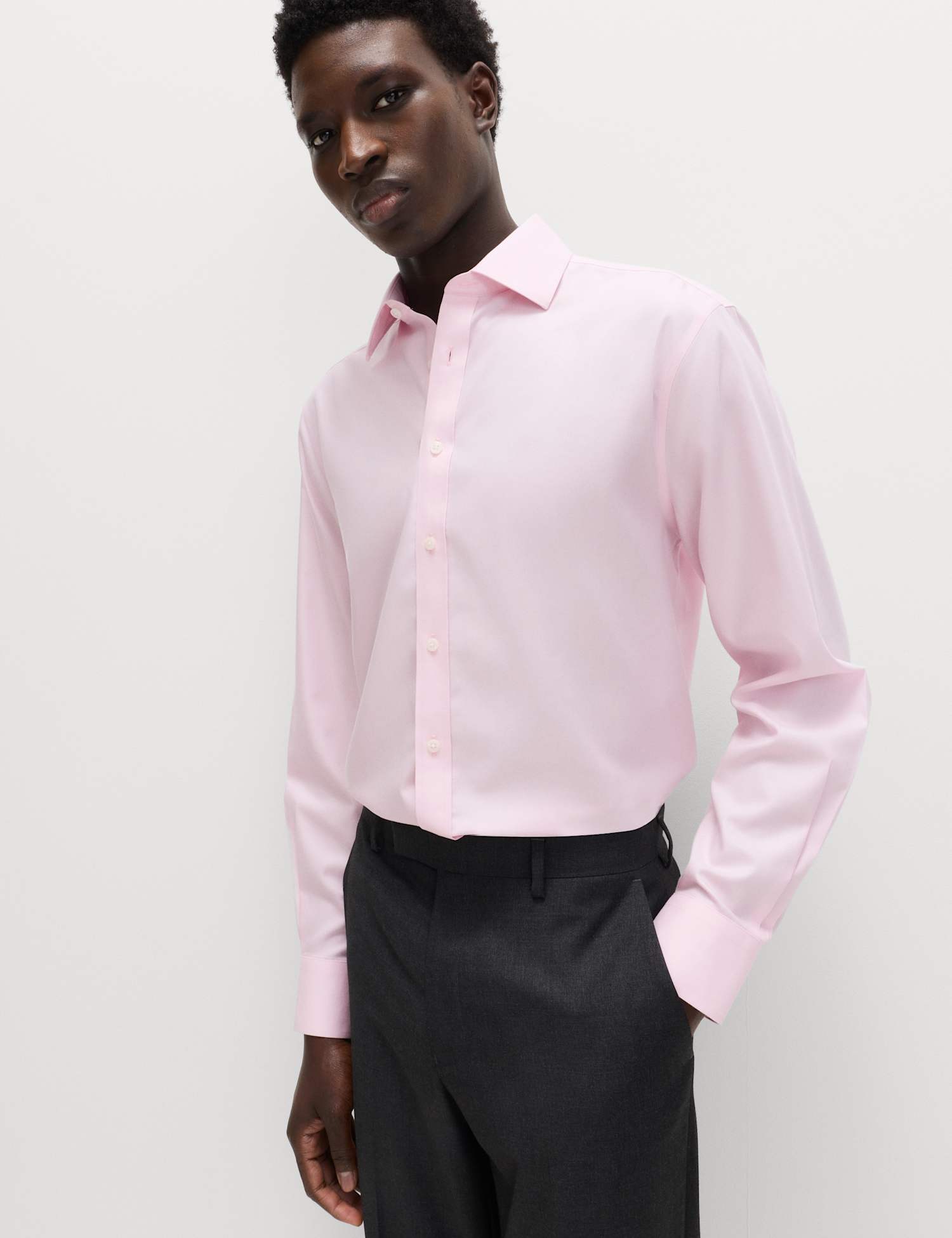 M&S Regular Fit Ultimate Non Iron Cotton Shirt Pink