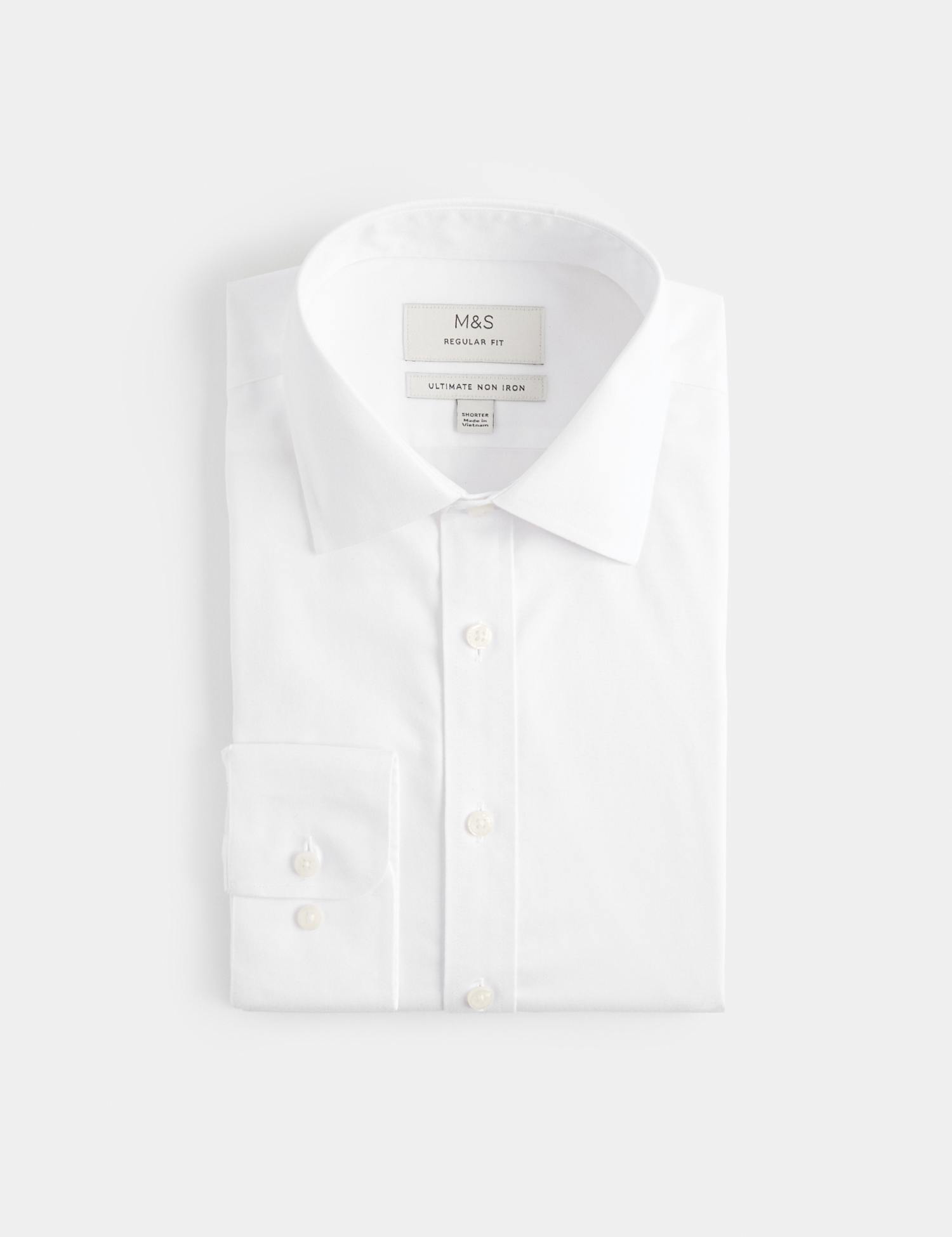 M&S Regular Fit 2 Inch Shorter Ultimate Non Iron Twill Shirt White
