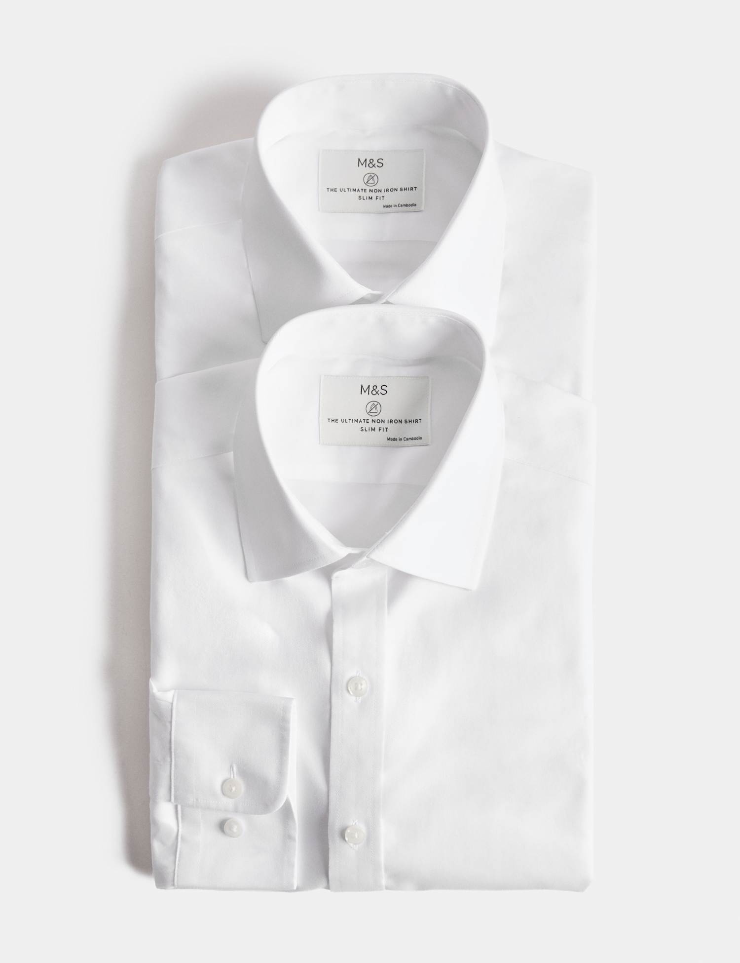 M&S Ultimate 2 Pack Slim Fit Non Iron Shirts White