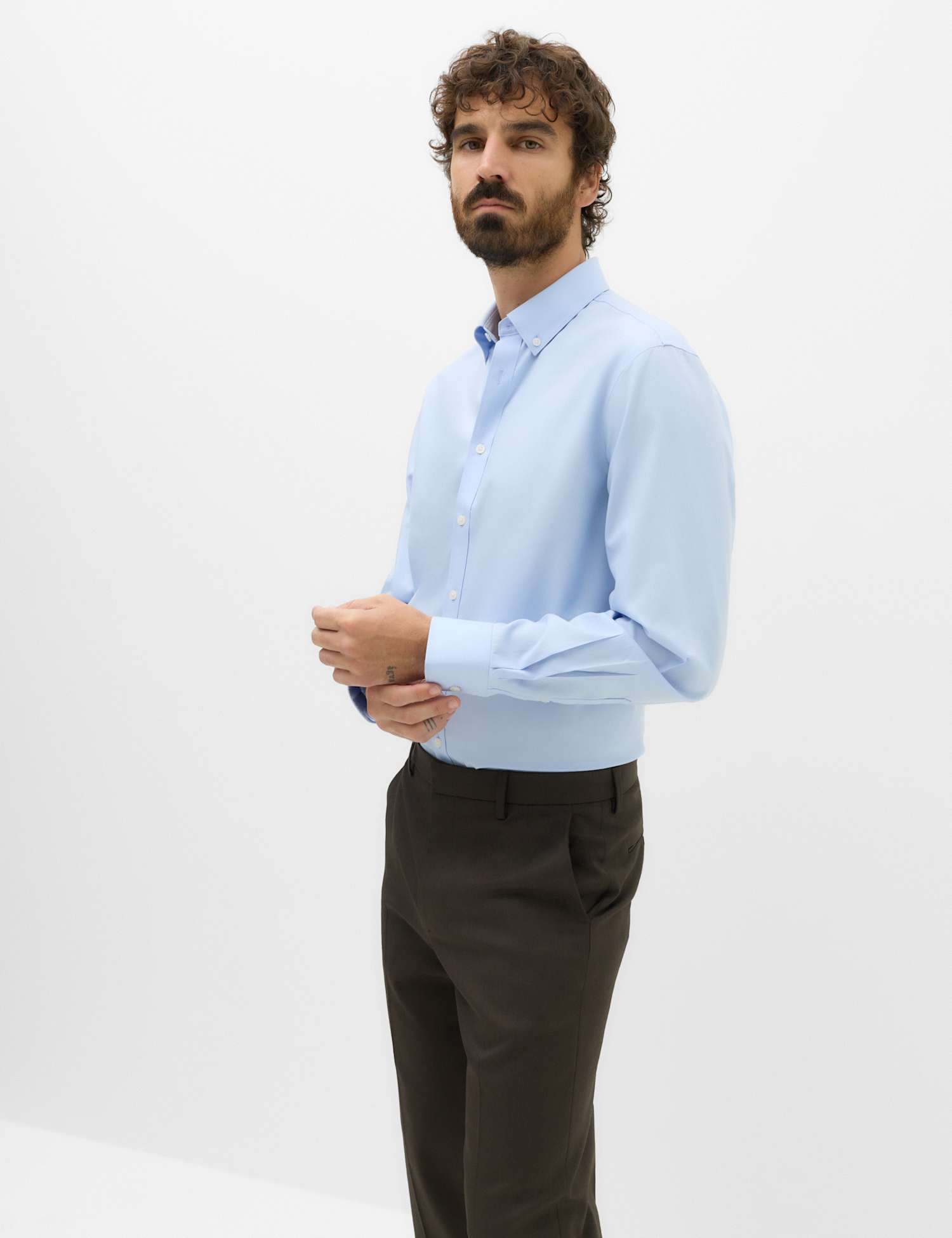 M&S Regular Fit Ultimate Non Iron Pure Cotton Shirt Light Blue