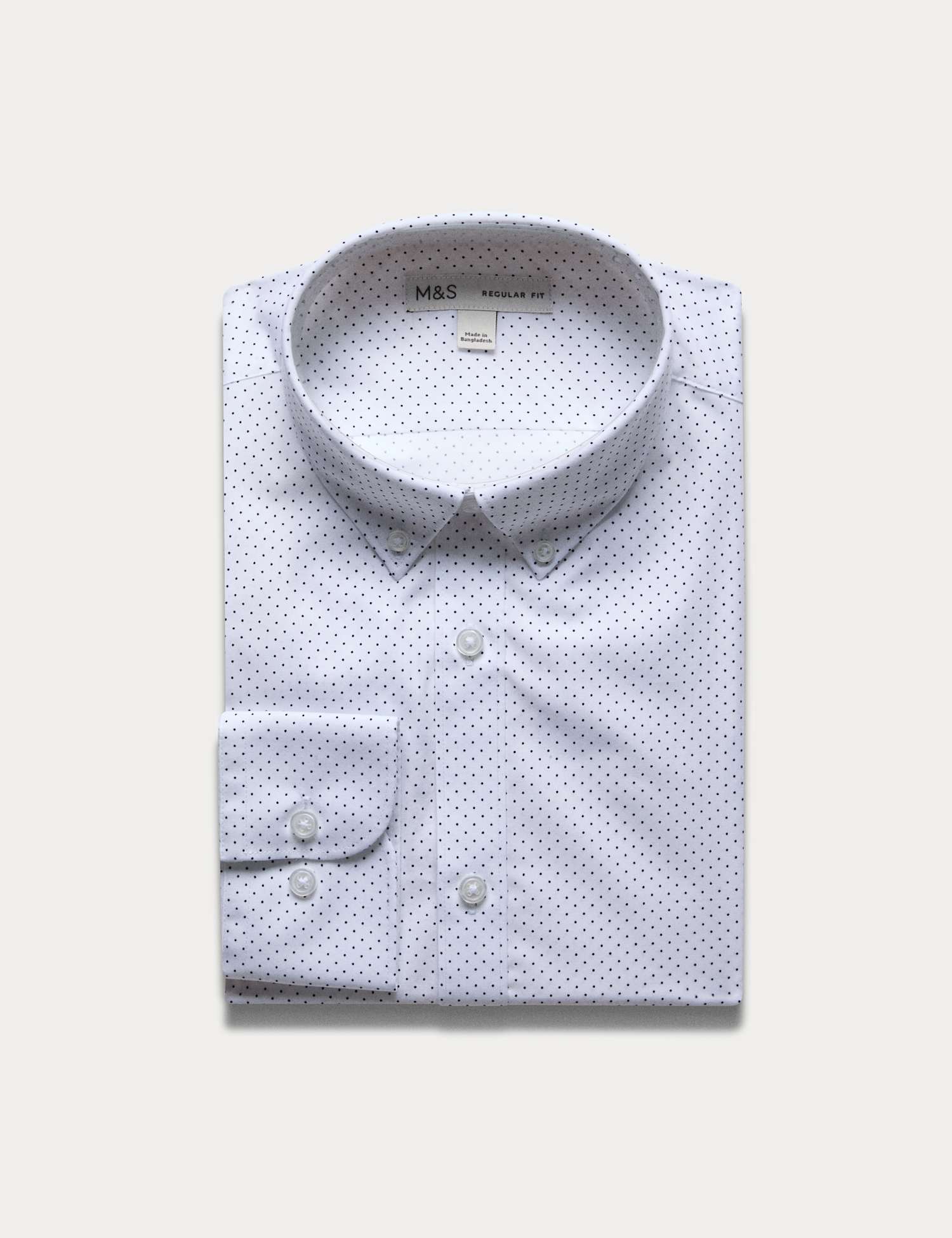 M&S Regular Easy Iron Cotton Blend Striped Shirt White Mix