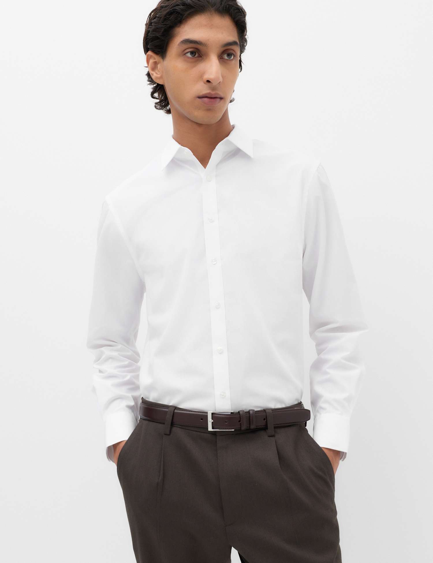 M&S Slim Fit Easy Iron Cotton Blend Shirt White