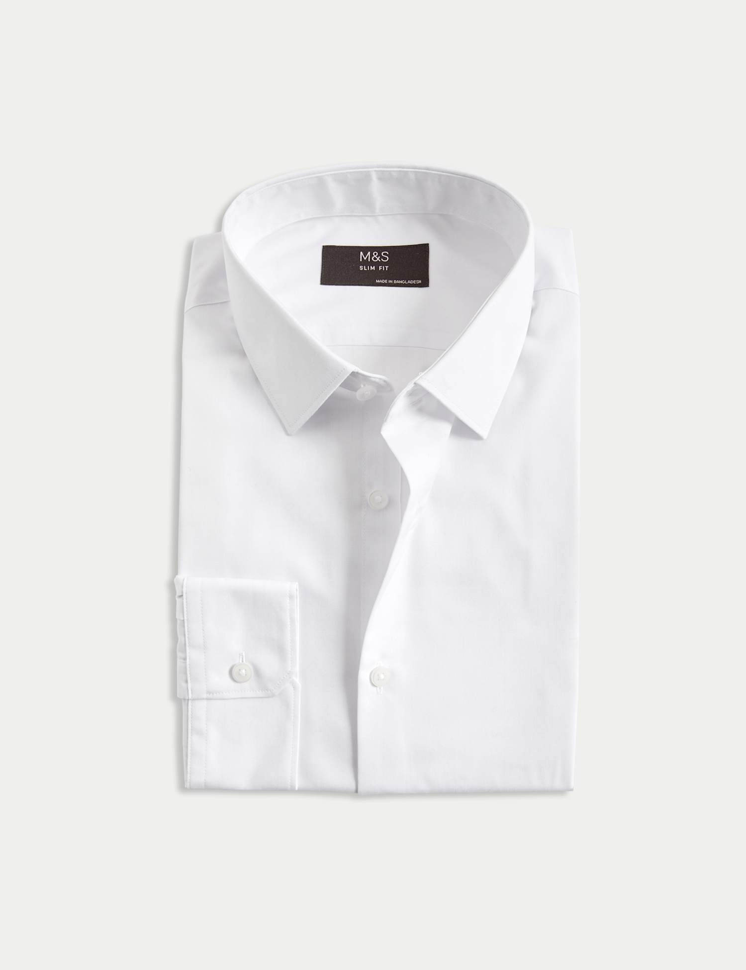 M&S 2 inch Shorter Slim Fit Easy Iron Cotton Rich Shirts White