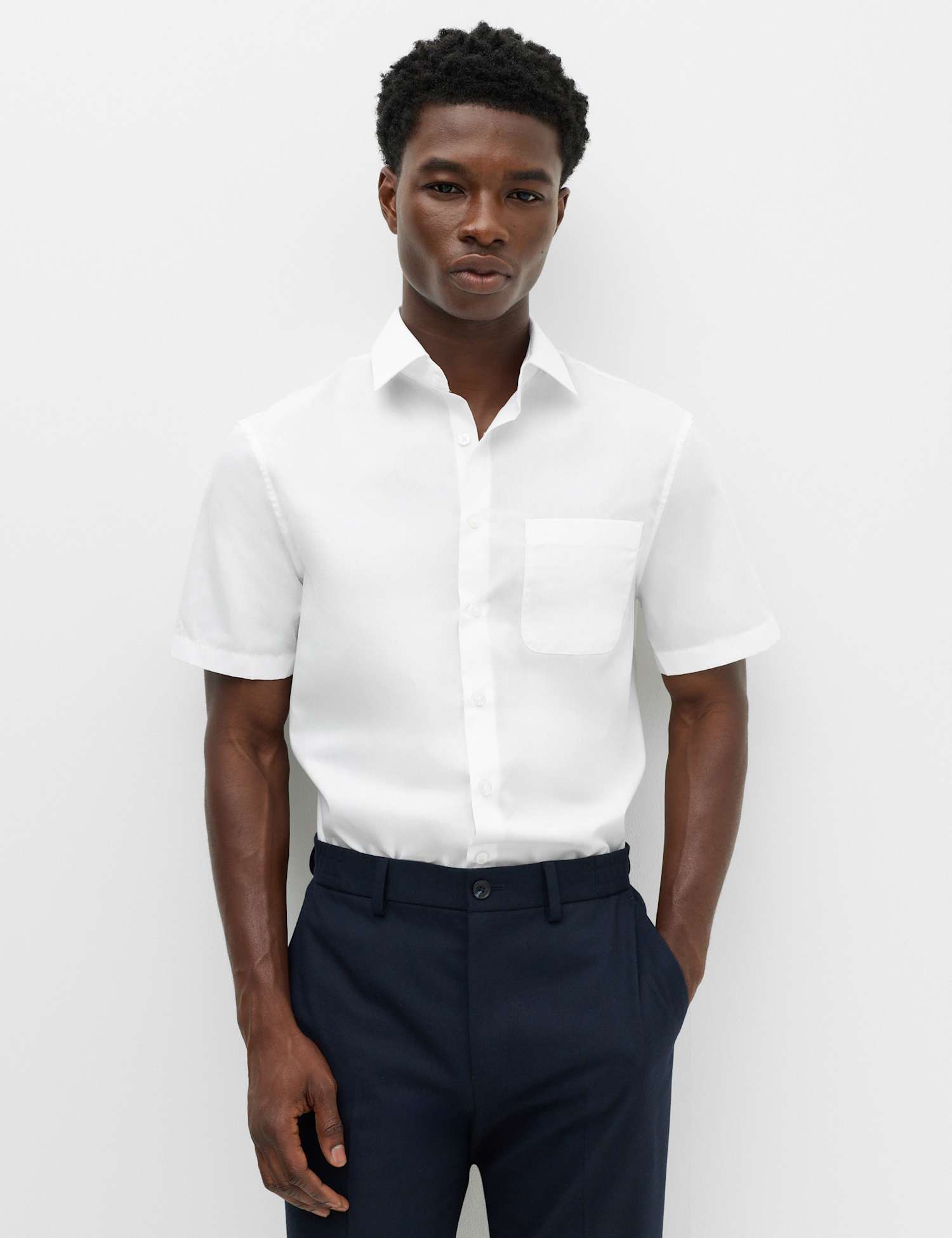 M&S Regular Fit Cotton Blend Short Sleeve Shirt White