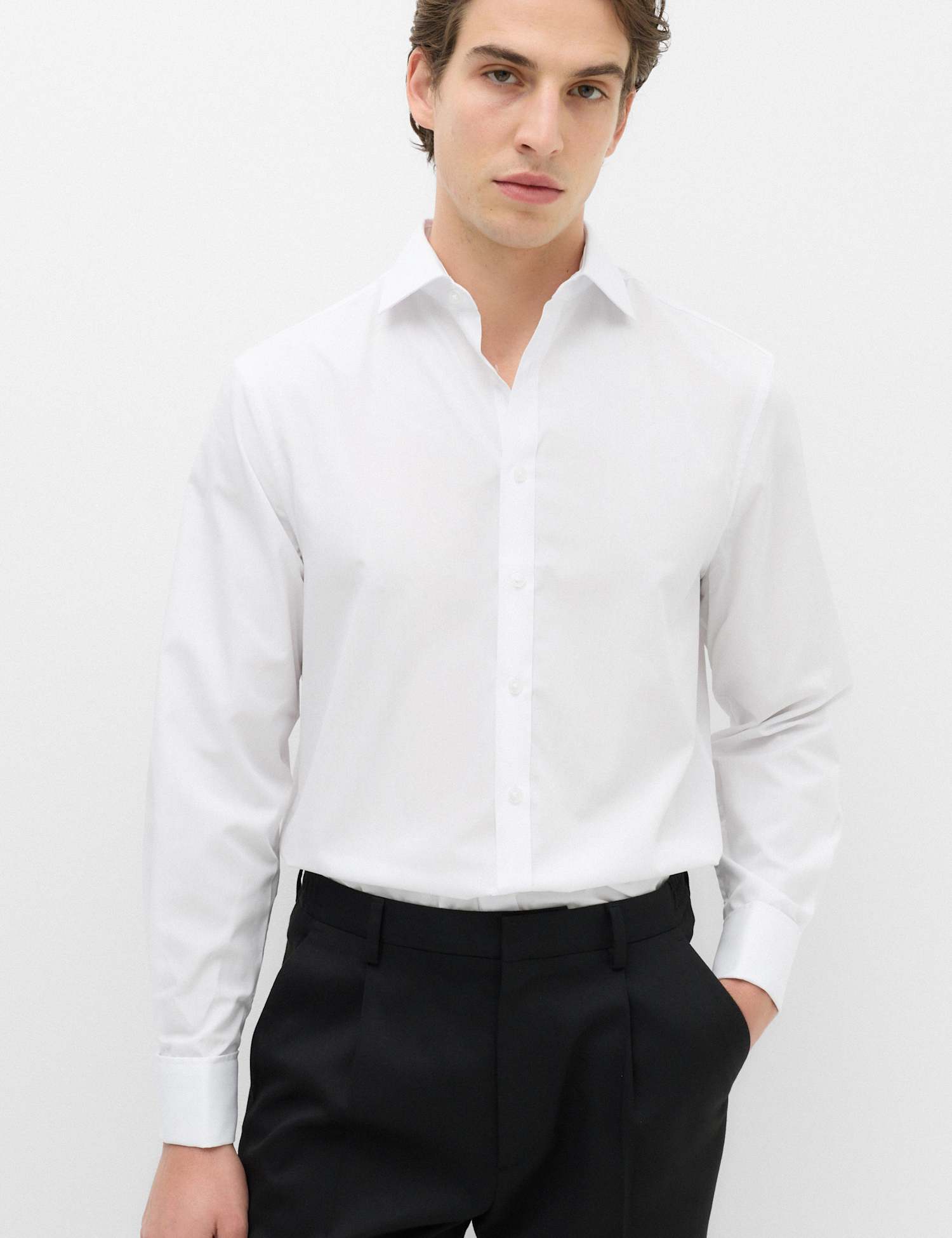 M&S Regular Fit Cotton Blend Double Cuff Shirt White