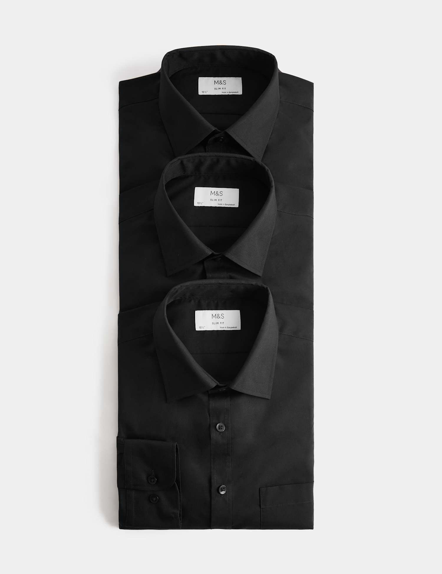 M&S 3 Pack Slim Fit Easy Iron Long Sleeve Shirts Black