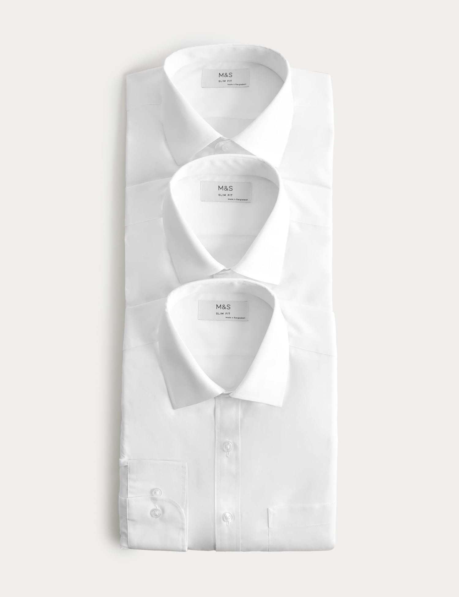M&S 3 Pack Slim Fit Easy Iron Long Sleeve Shirts White