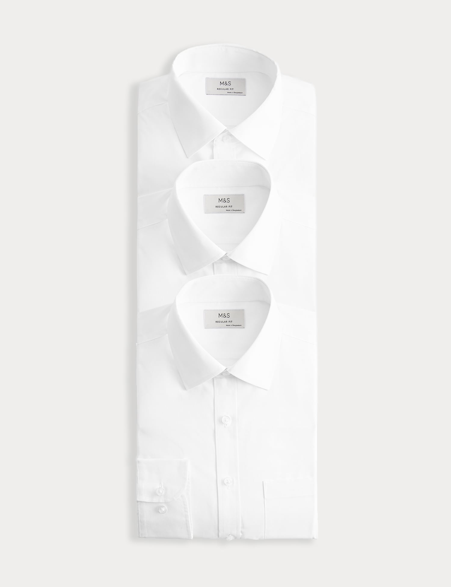 M&S 3 Pack Regular Fit Easy Iron Long Sleeve Shirts White