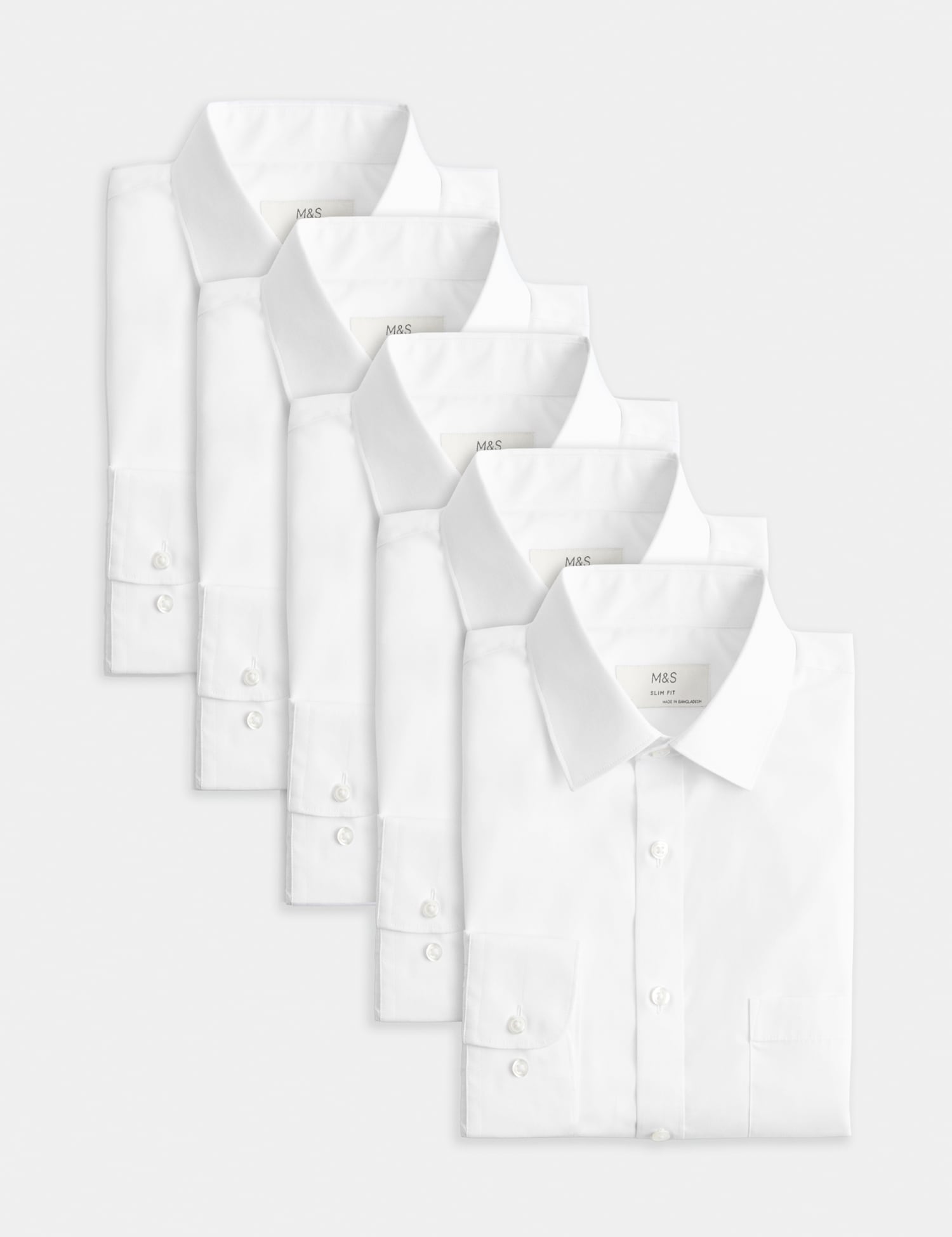 M&S 5 Pack Slim Fit Easy Iron Long Sleeve Shirts White Mix