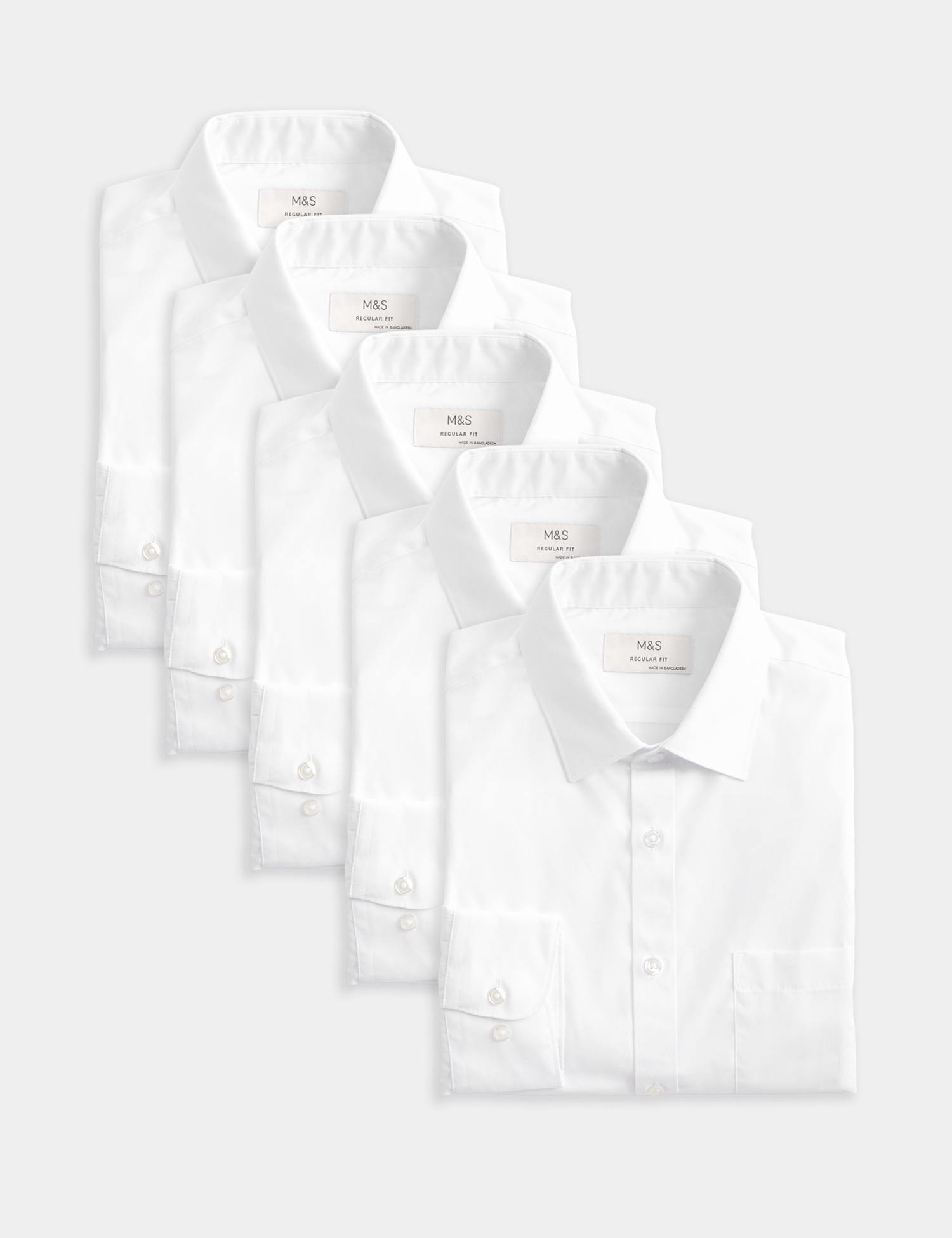 M&S 5 Pack Regular Fit Easy Iron Long Sleeve Shirts White Mix