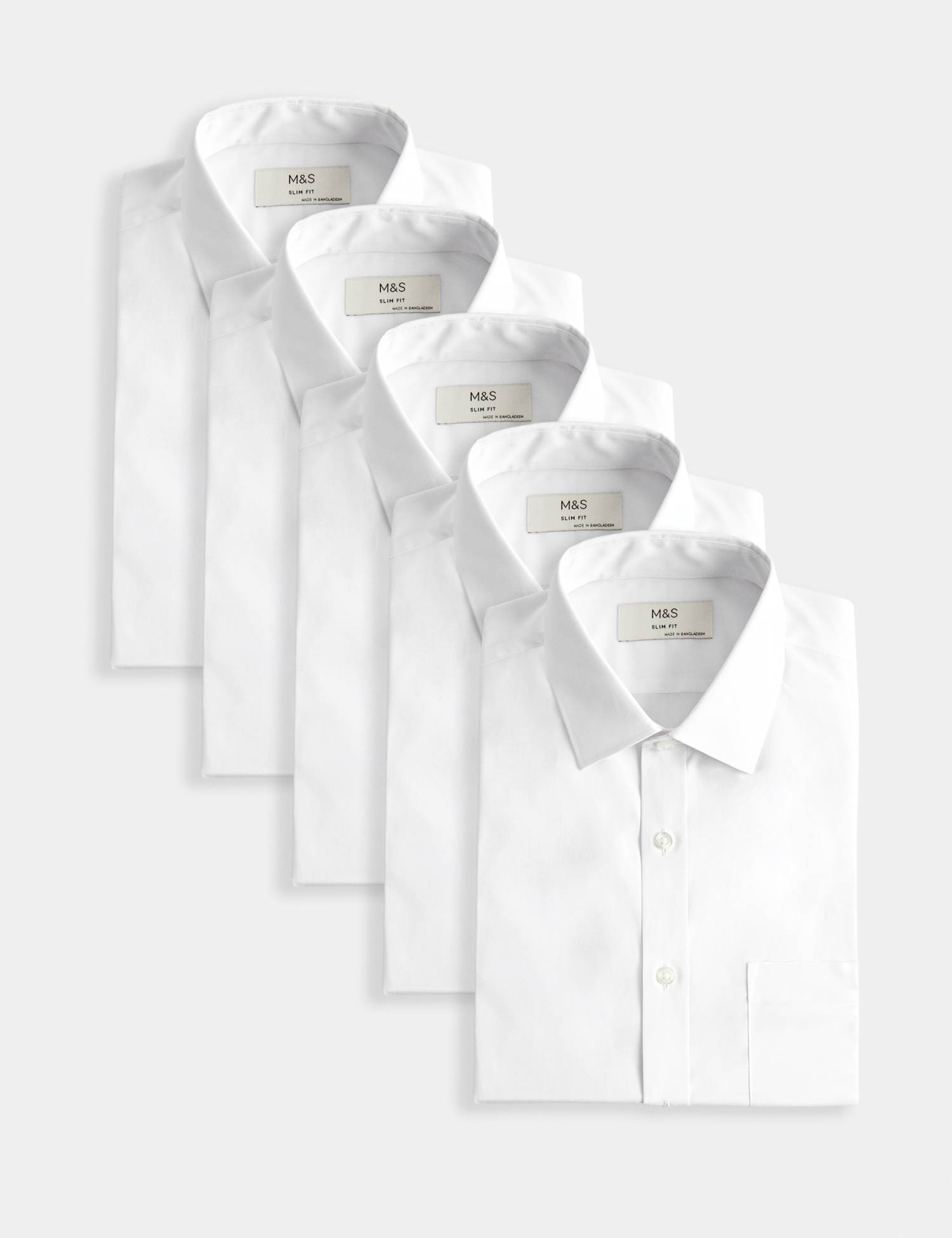 M&S 5 Pack Slim Fit Easy Iron Short Sleeve Shirts White