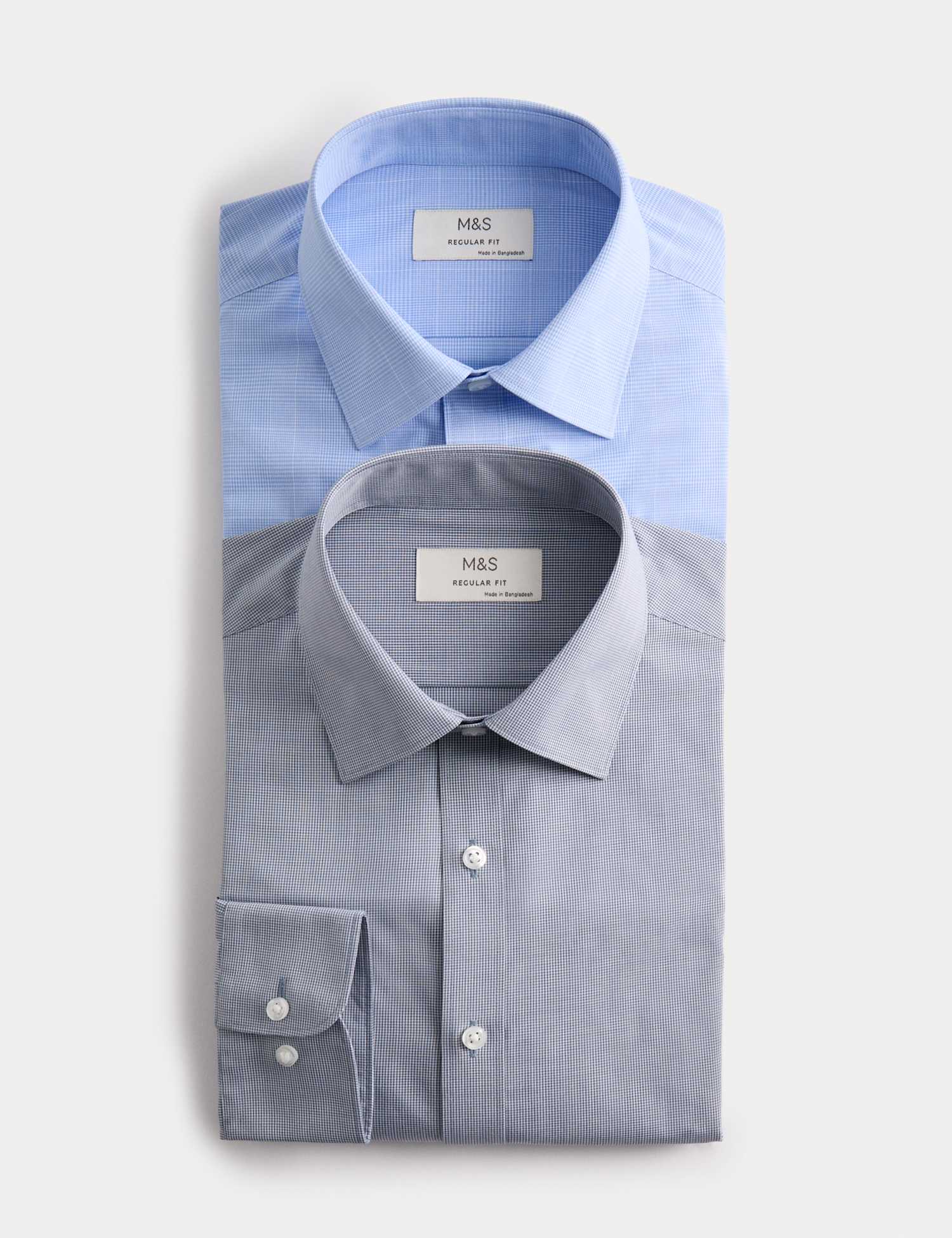 M&S 2 Pack Regular Fit Easy Iron Long Sleeve Shirts Blue Mix