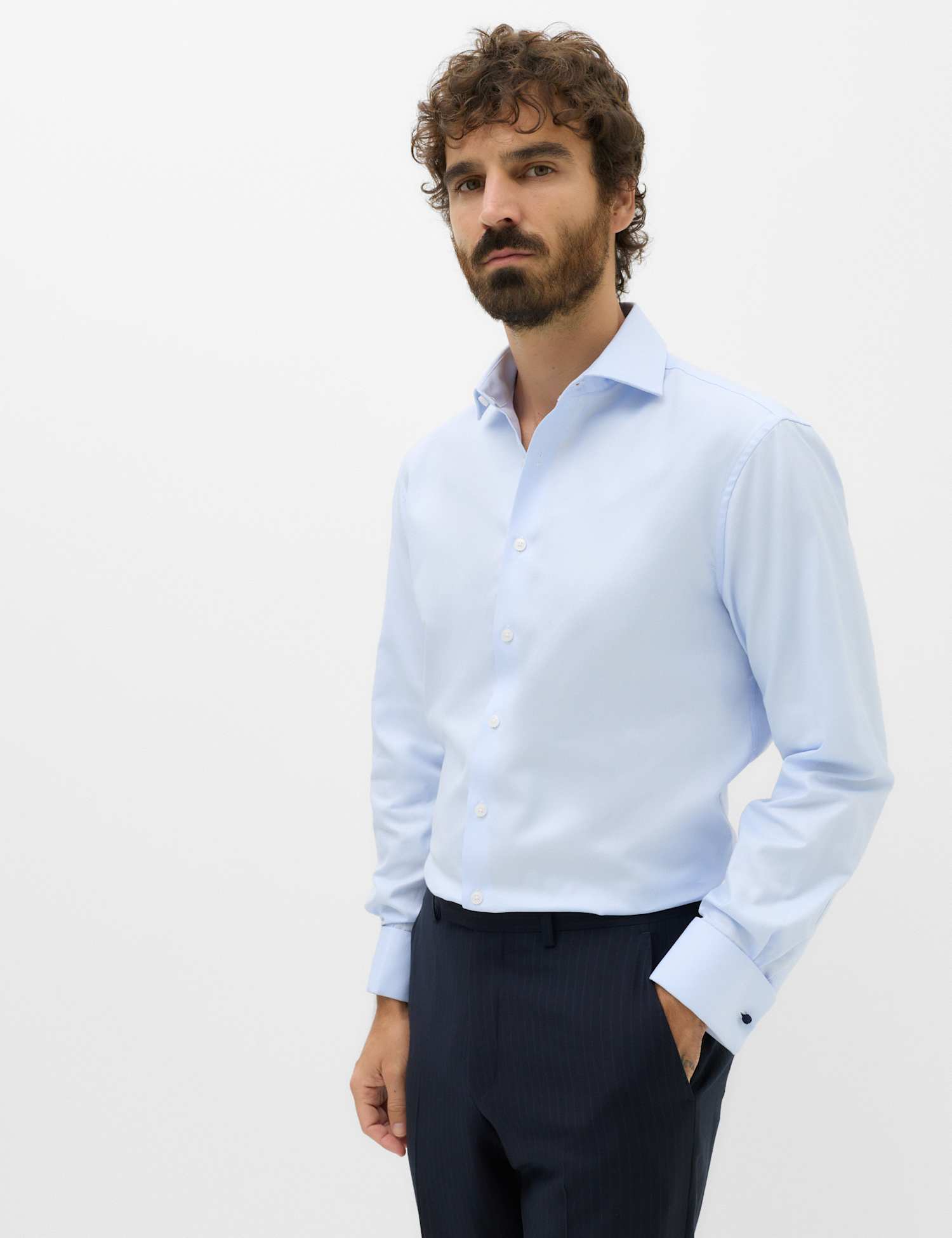 M&S SARTORIAL Regular Fit Luxury Cotton Double Cuff Twill Shirt Blue