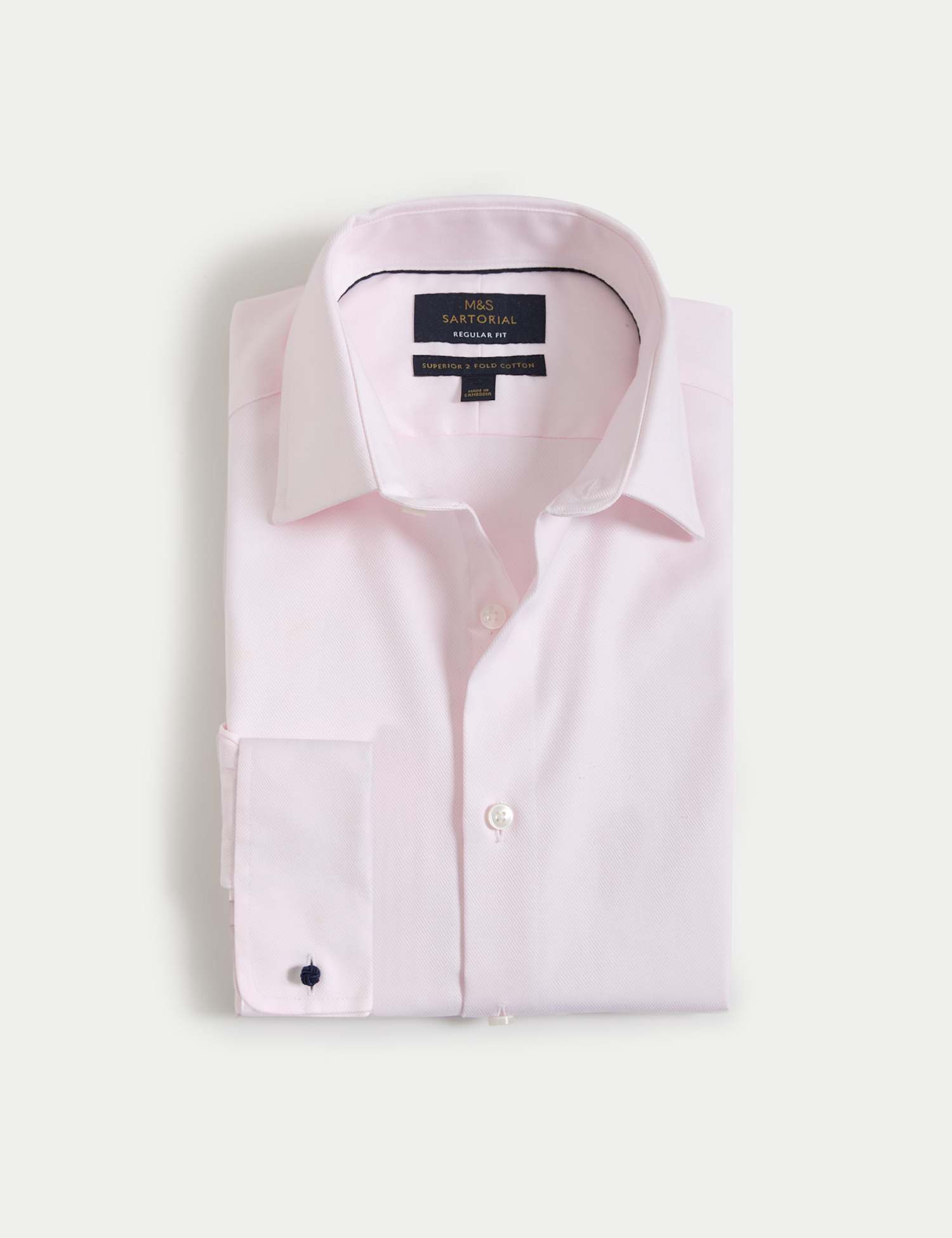 M&S SARTORIAL Regular Fit Luxury Cotton Double Cuff Twill Shirt Pale Pink