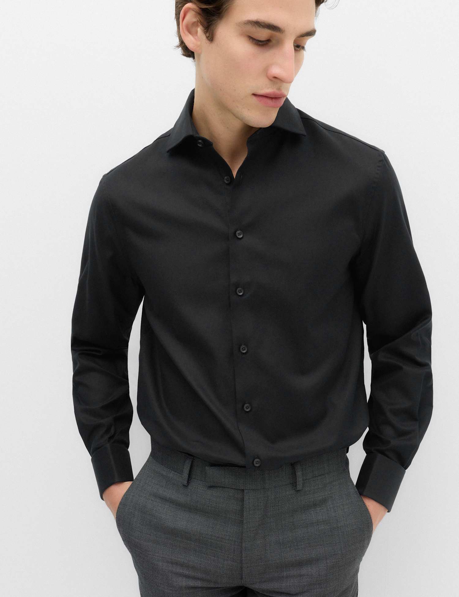 M&S SARTORIAL Regular Fit Luxury Cotton Double Cuff Twill Shirt Black