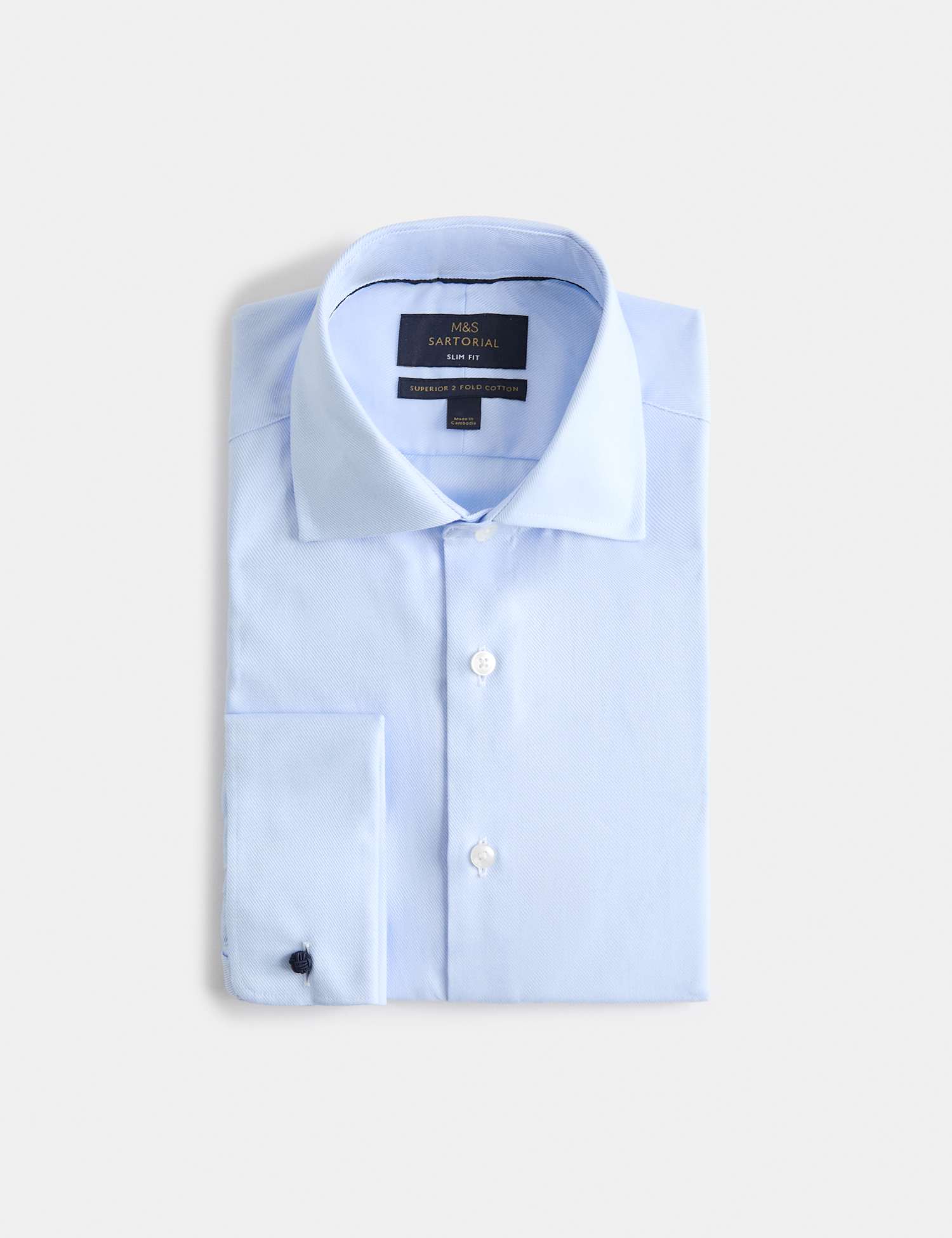 M&S SARTORIAL Slim Fit Luxury Cotton Double Cuff Twill Shirt Blue