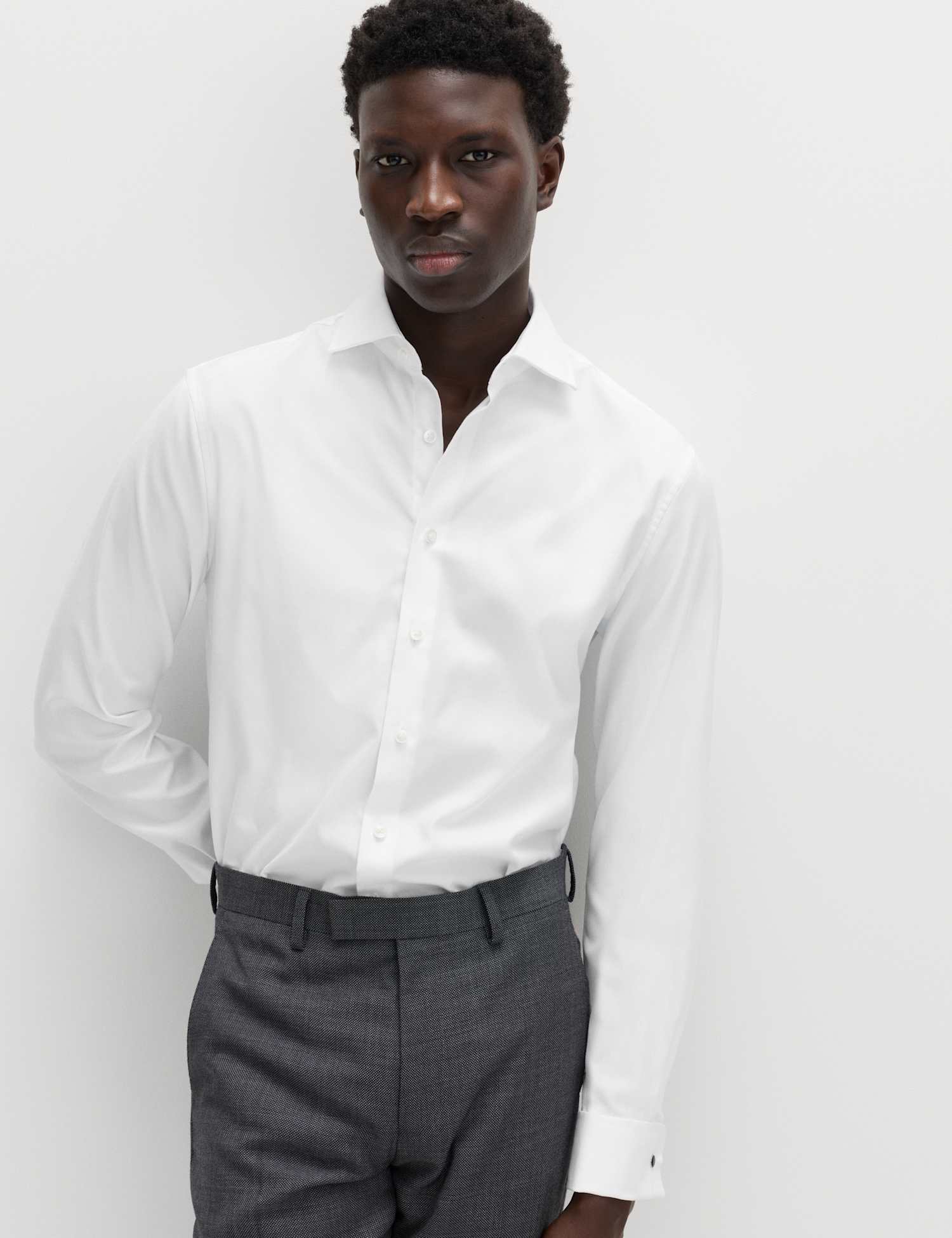 M&S SARTORIAL Slim Fit Luxury Cotton Double Cuff Twill Shirt White