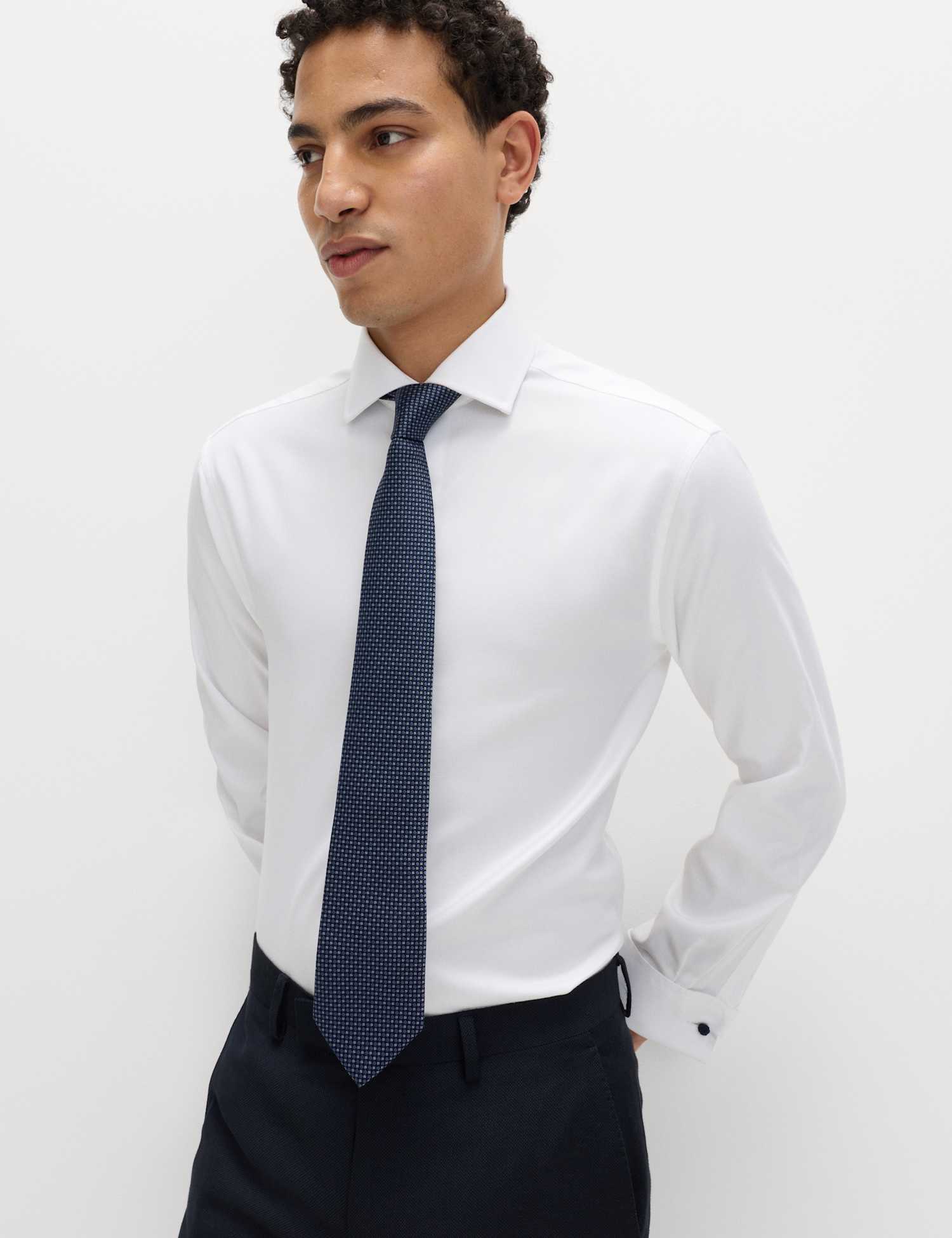 M&S SARTORIAL Slim Fit 2 Inch Shorter Pure Cotton Textured Shirt White