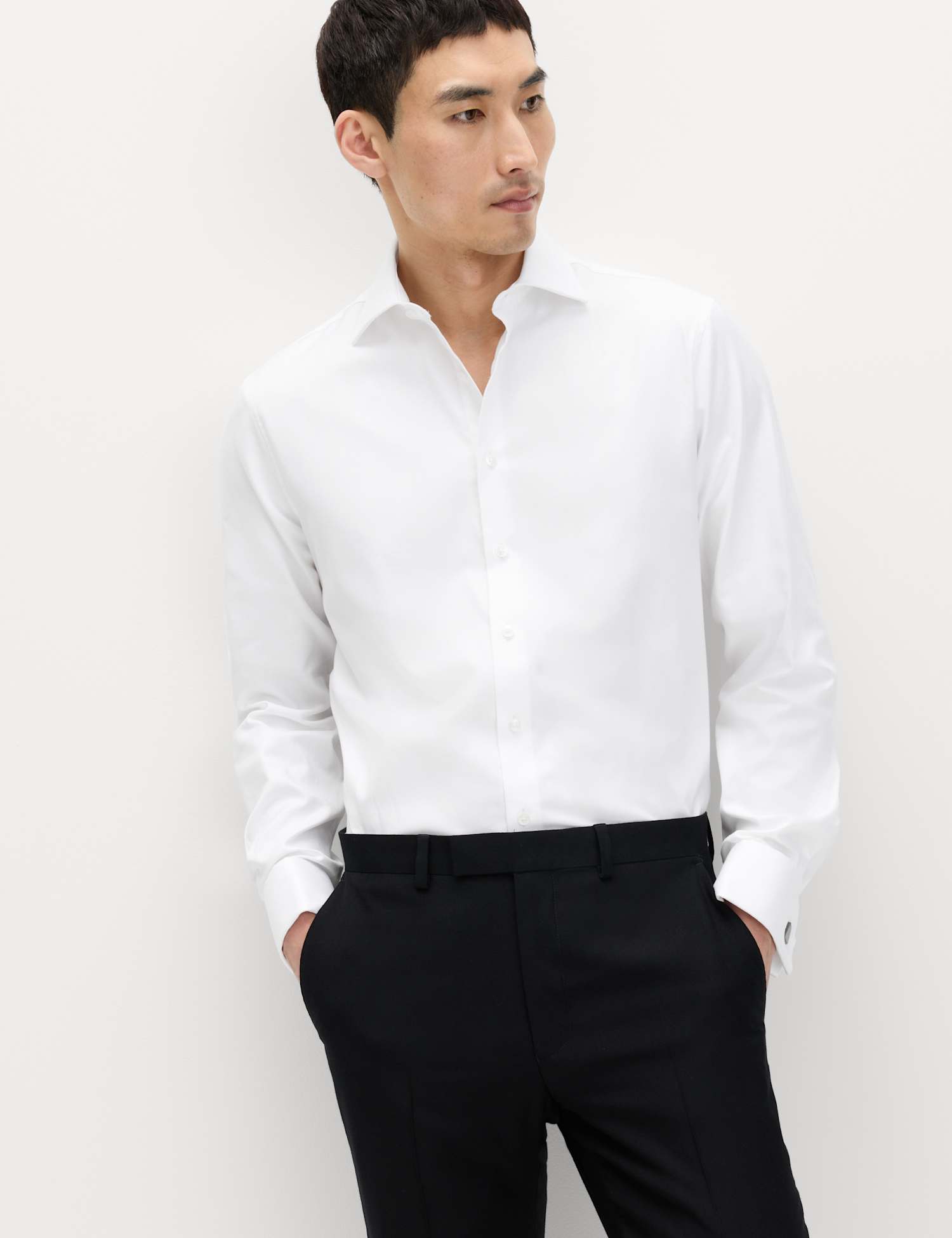 M&S SARTORIAL Slim Fit Luxury Pure Cotton Twill Shirt White