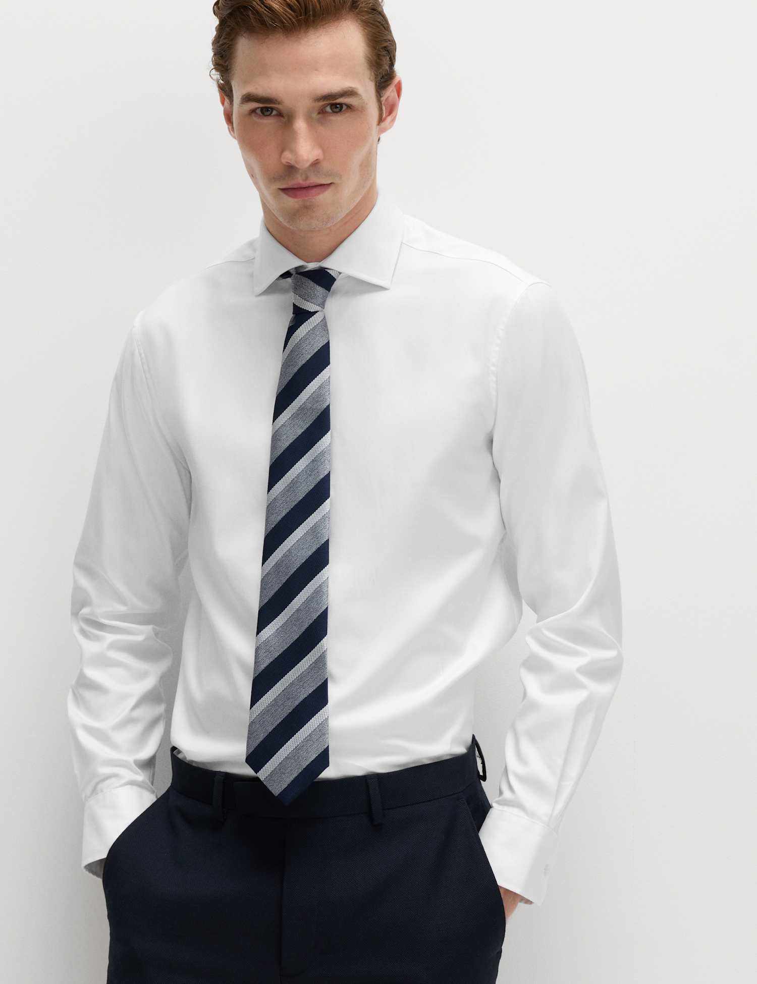 M&S SARTORIAL Slim Fit Easy Iron Pure Cotton Shirt White