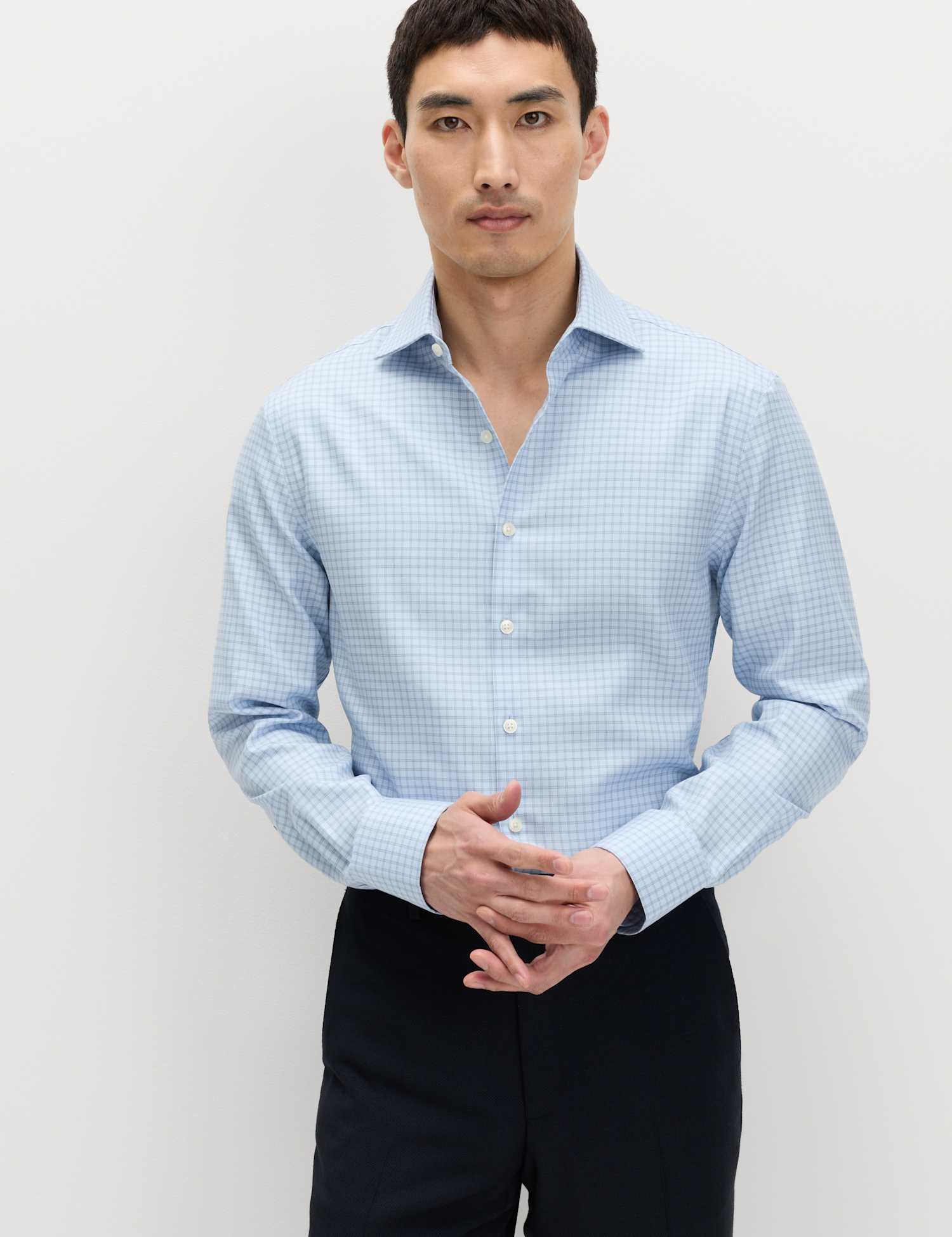 M&S SARTORIAL Slim Fit Egyptian Cotton Check Shirt Blue Mix