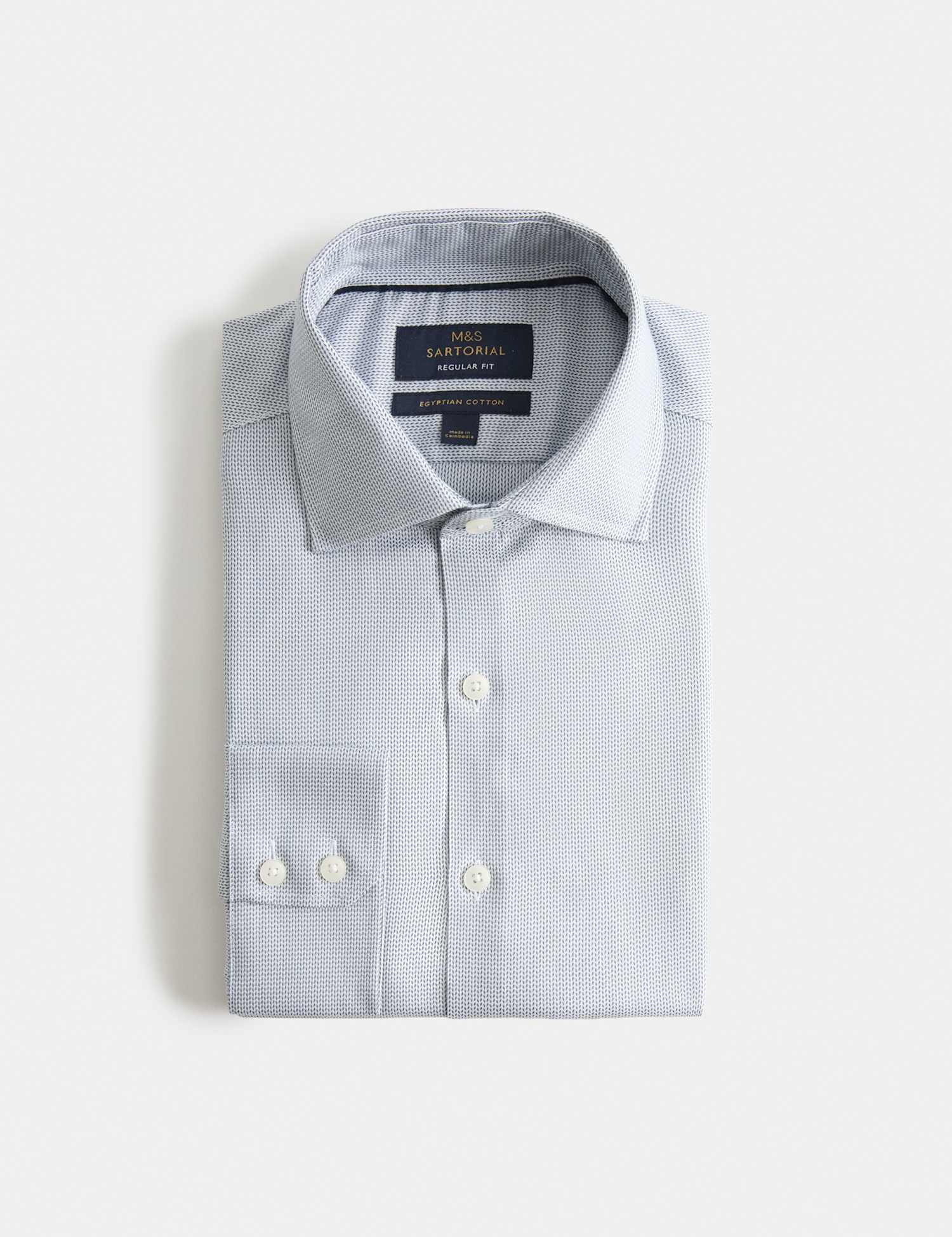 M&S SARTORIAL Regular Fit Egyptian Cotton Dobby Shirt Blue