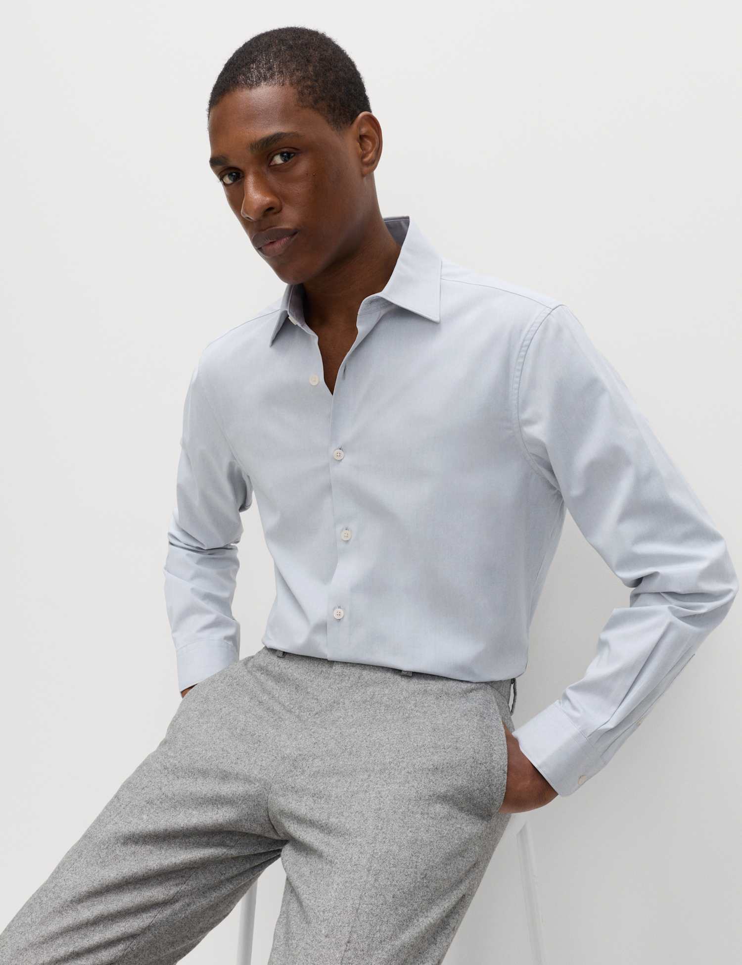M&S Regular Fit Pure Cotton Marl Shirt Grey Mix