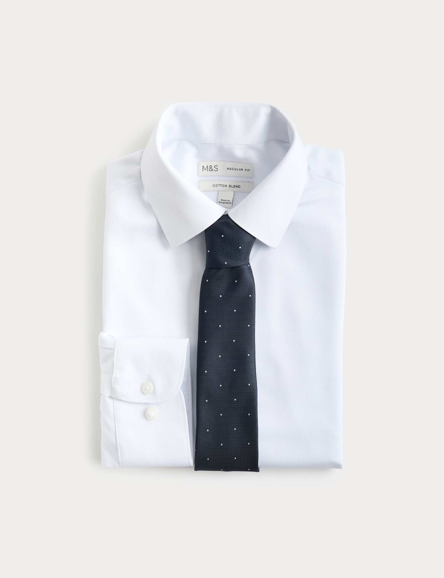 M&S 2 piece Regular Fit Easy Iron Shirt & Tie Set Blue Mix
