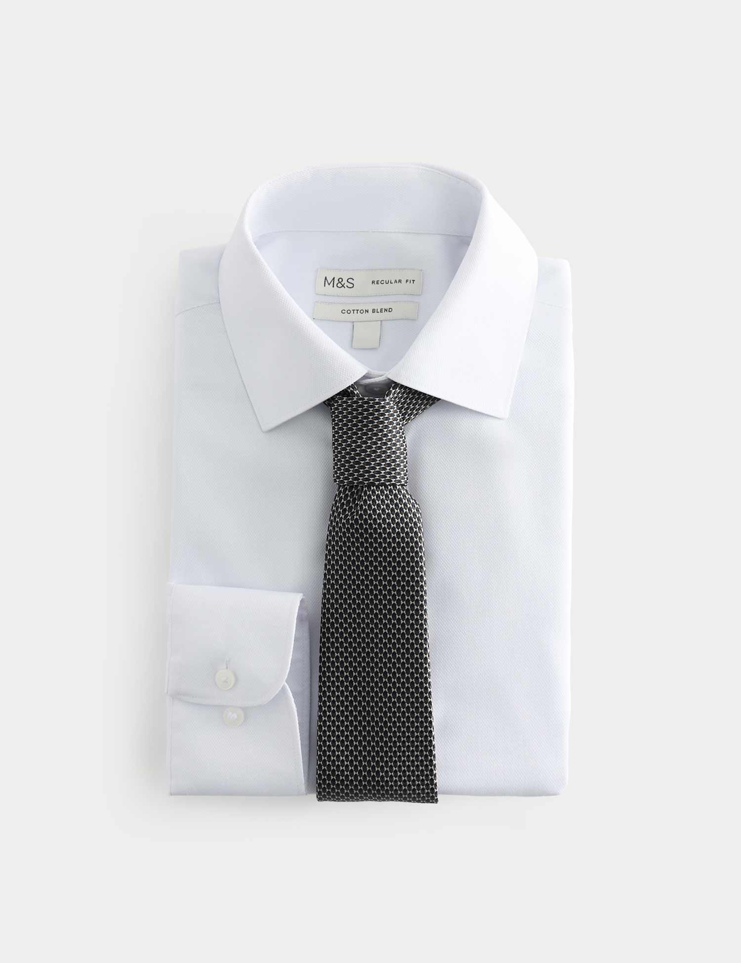 M&S 2 piece Regular Fit Easy Iron Shirt & Tie Set Navy Mix