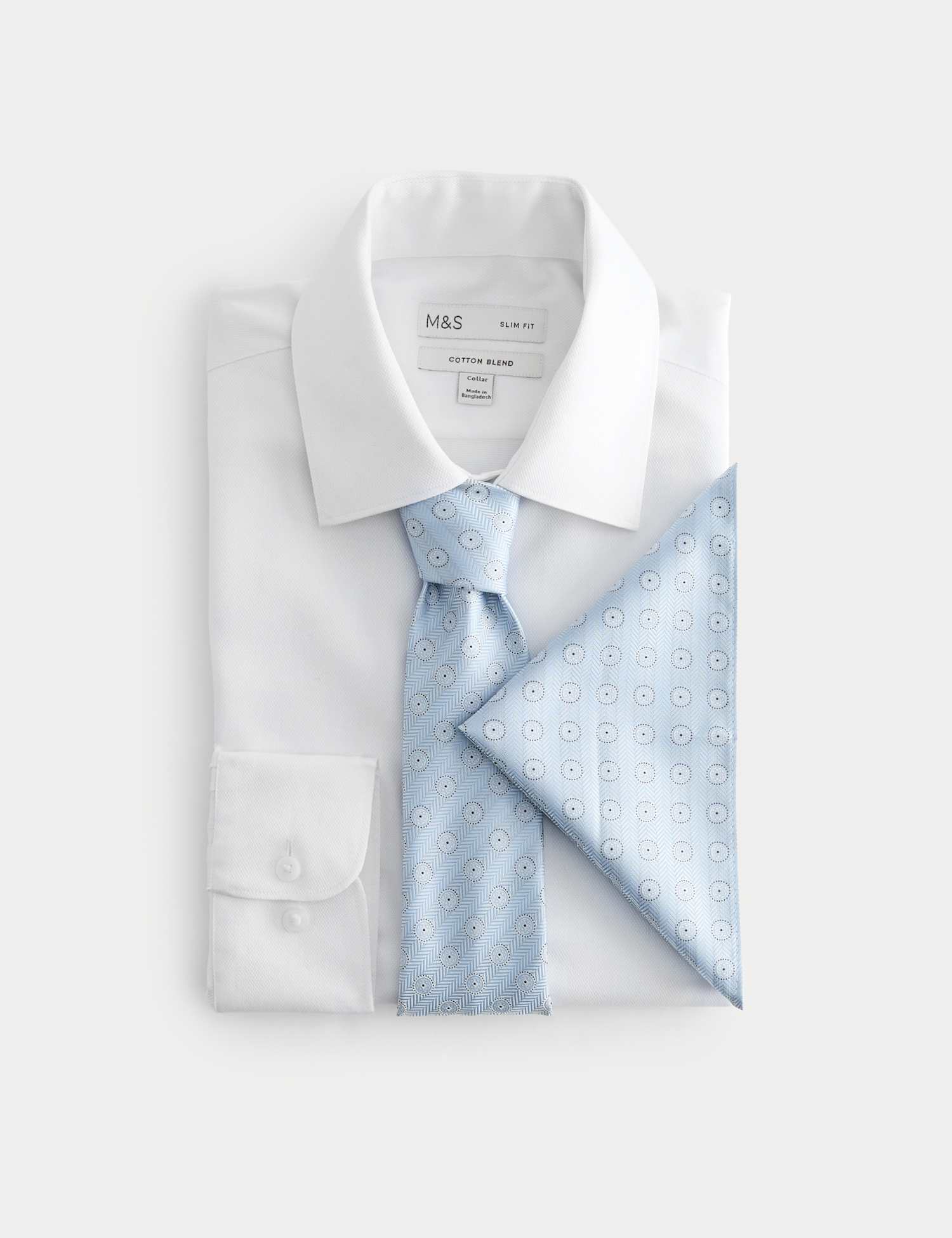 M&S 3 Piece Slim Fit Easy Iron Shirt & Tie Set Blue Mix