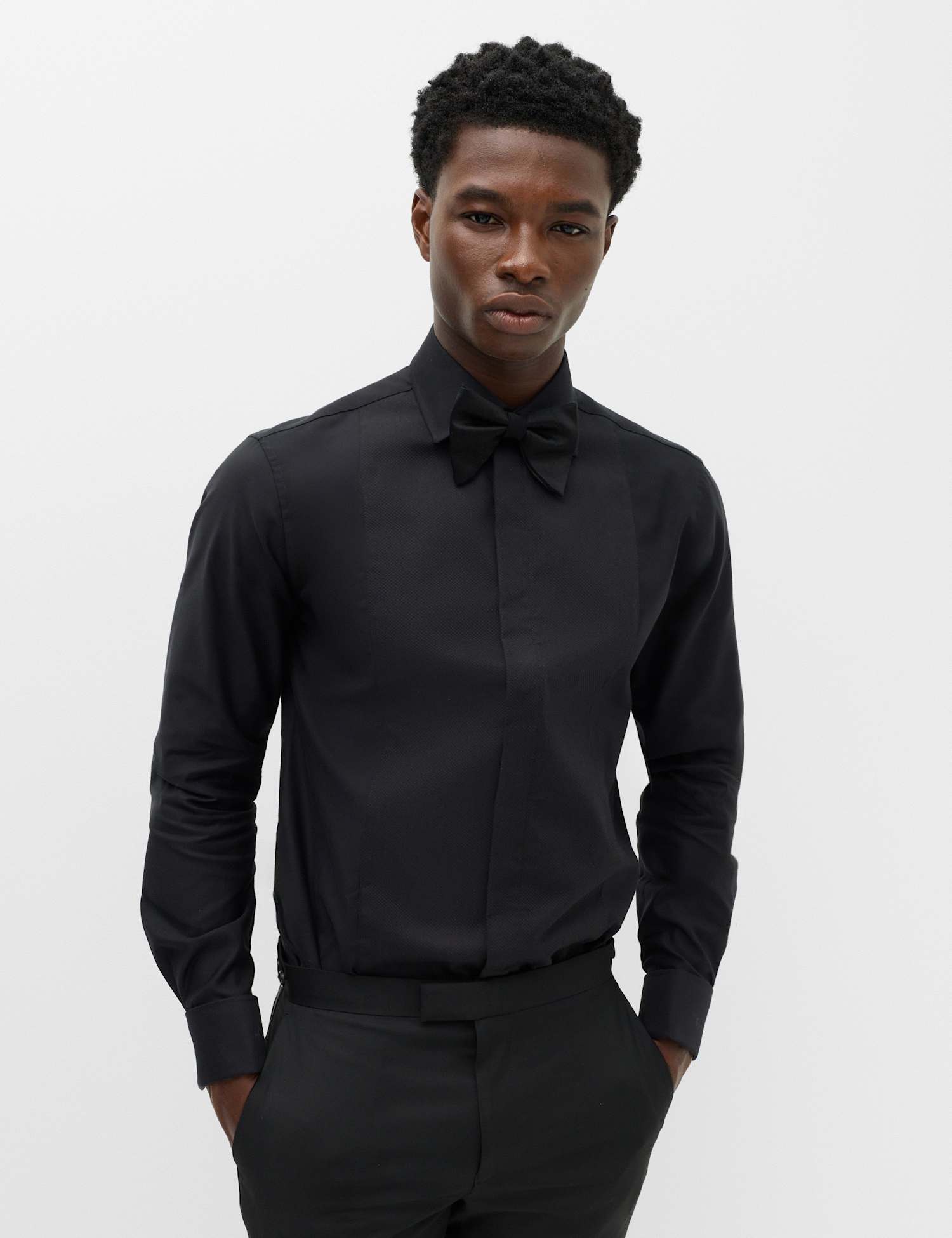 M&S Slim Fit Luxury Cotton Double Cuffed Dress Shirt Black