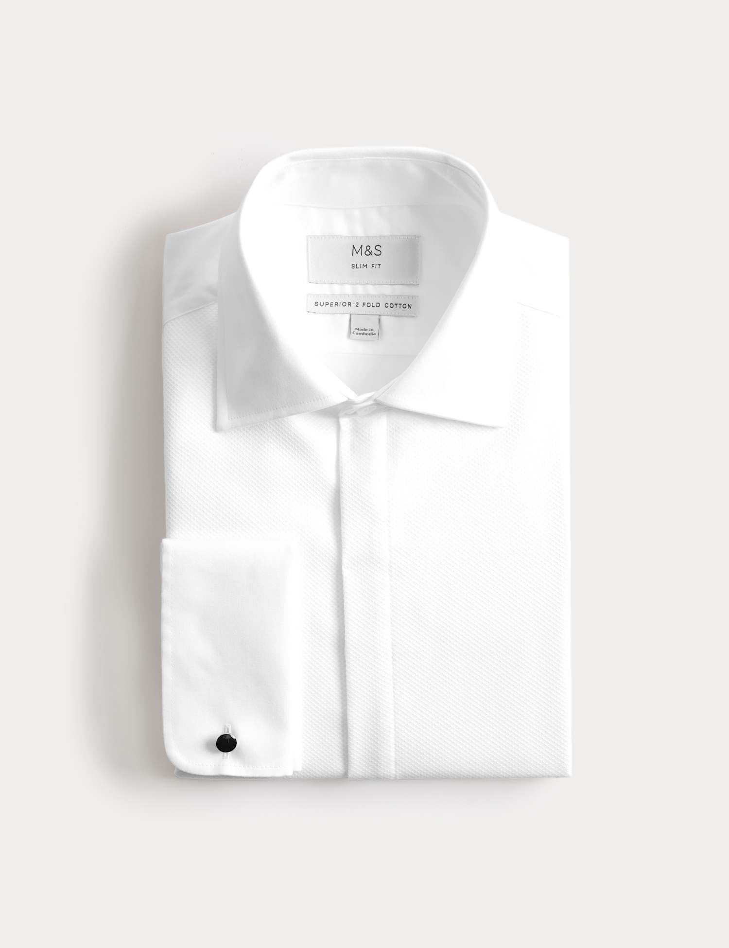 M&S Slim Fit Luxury 2 Inch Shorter Pure Cotton Bib Dress Shirt White