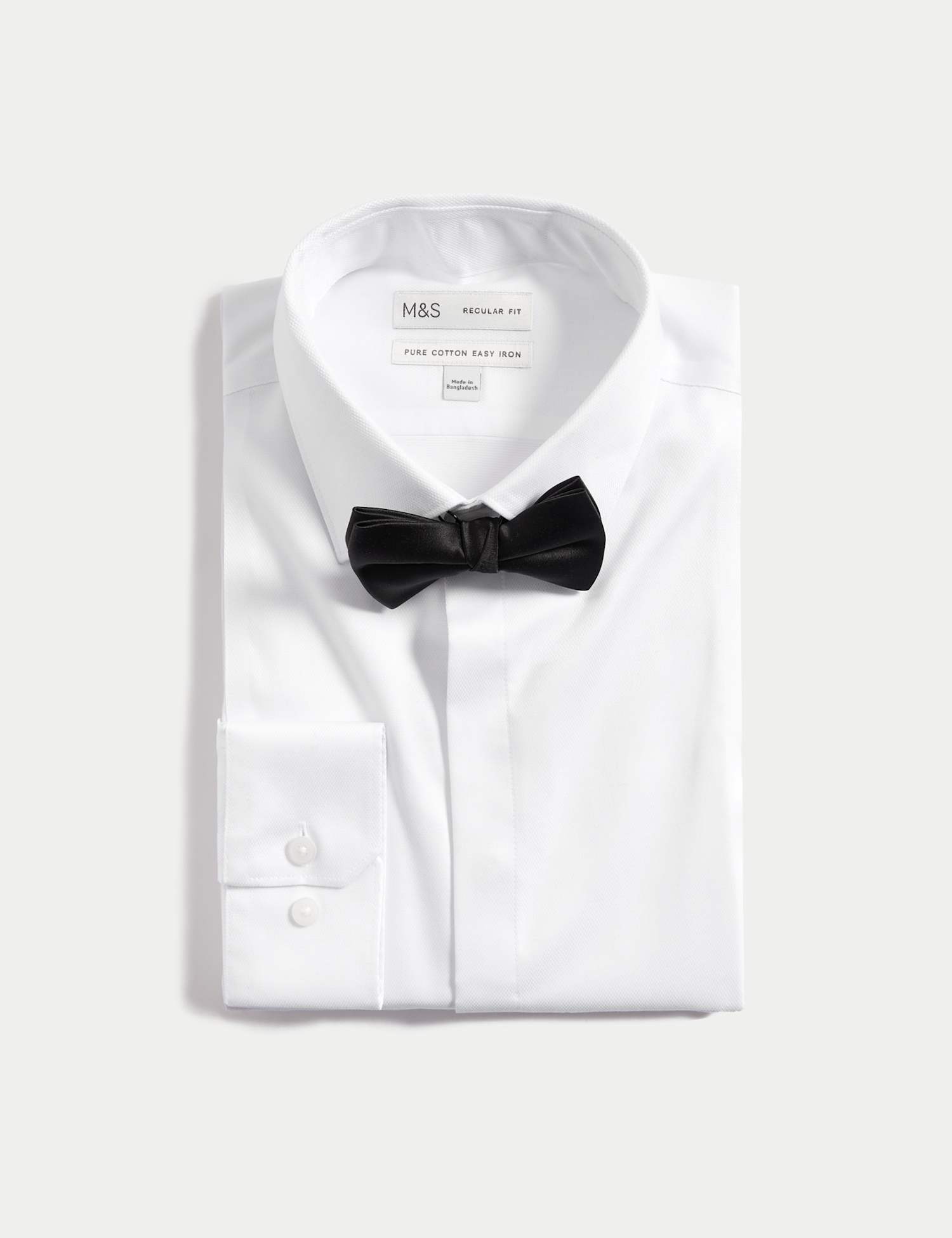 M&S Regular Fit Cotton Dress Shirt with Bow Tie White