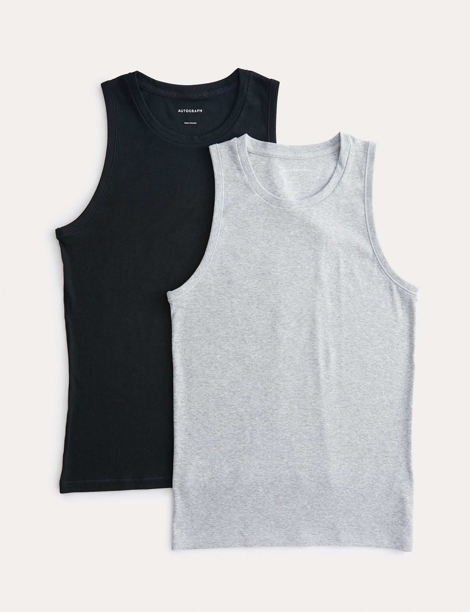 Autograph 2 Pack Cotton Rich Ribbed Sleeveless Vests Black Mix