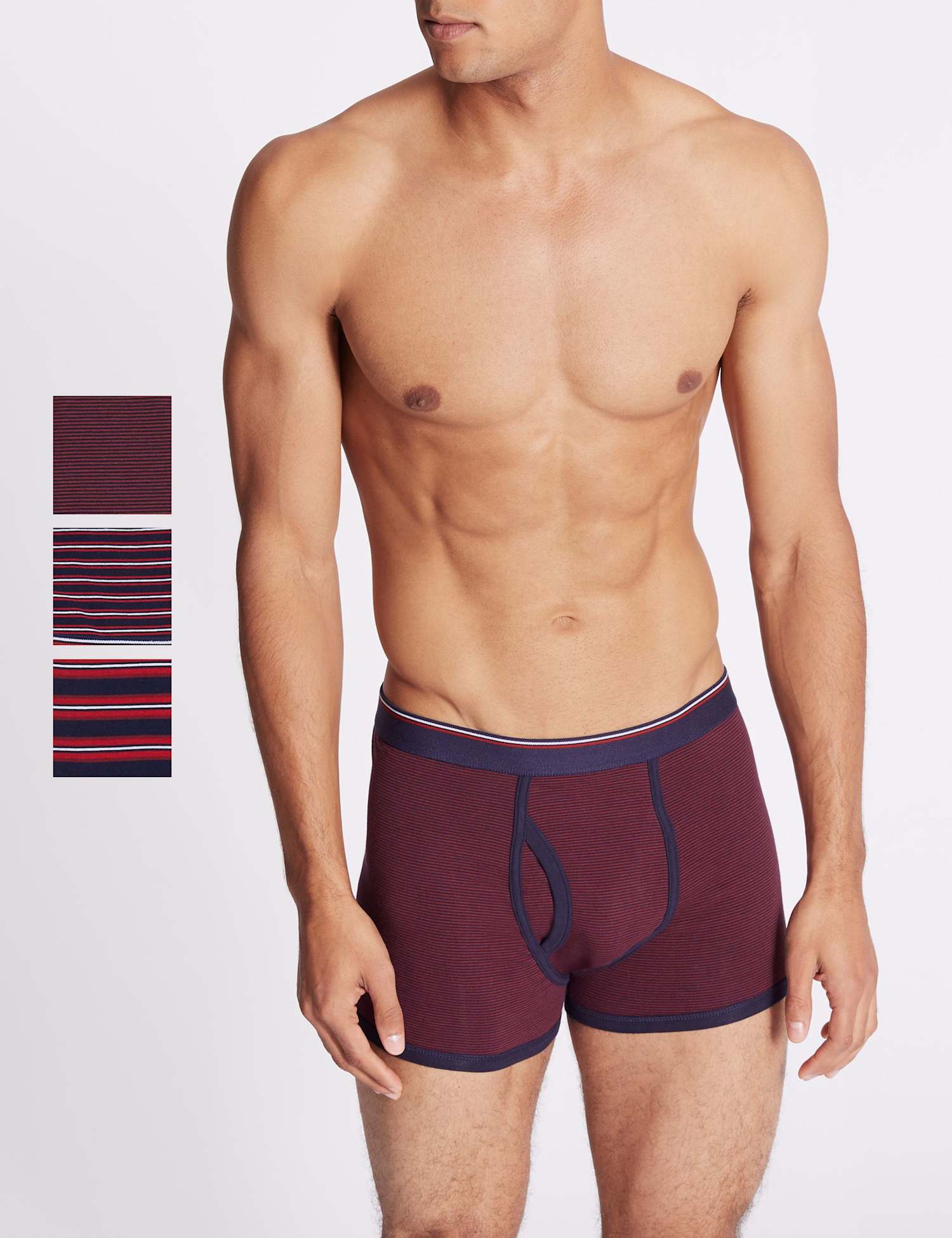 M&S 3 Pack Cotton Rich Striped Trunks Multi