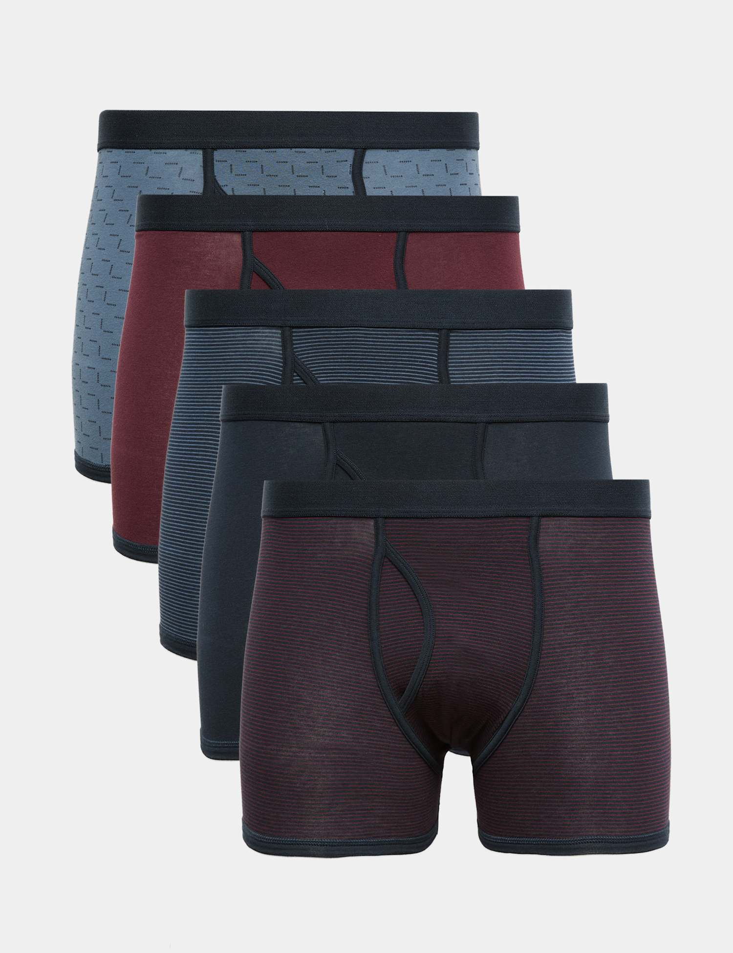 M&S 5 Pack Cotton Stretch Striped Trunks Burgundy Mix