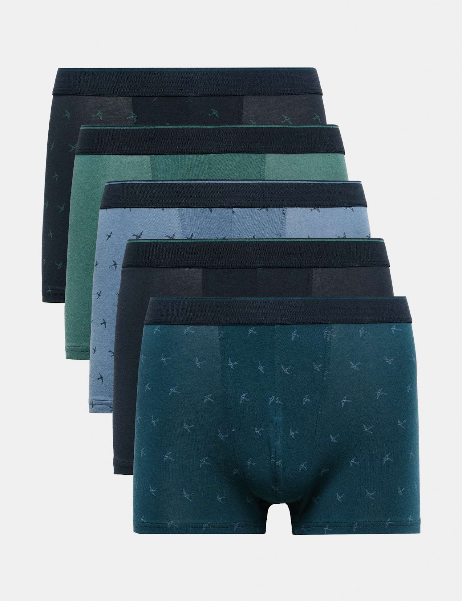 M&S 5 Pack Cotton Stretch Swallow Print Hipsters Teal Mix
