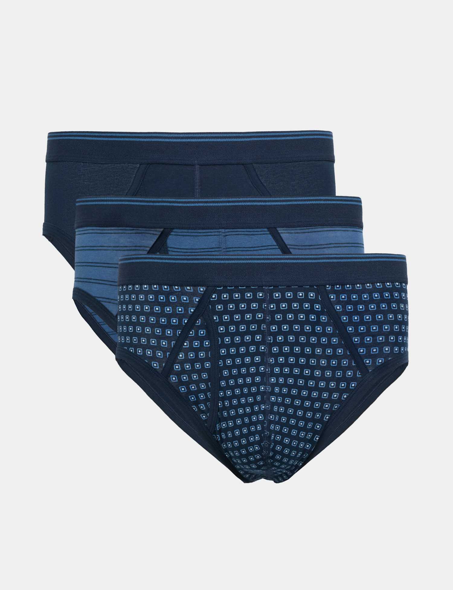 M&S 3 Pack Cotton Stretch Patterned Briefs Blue Mix