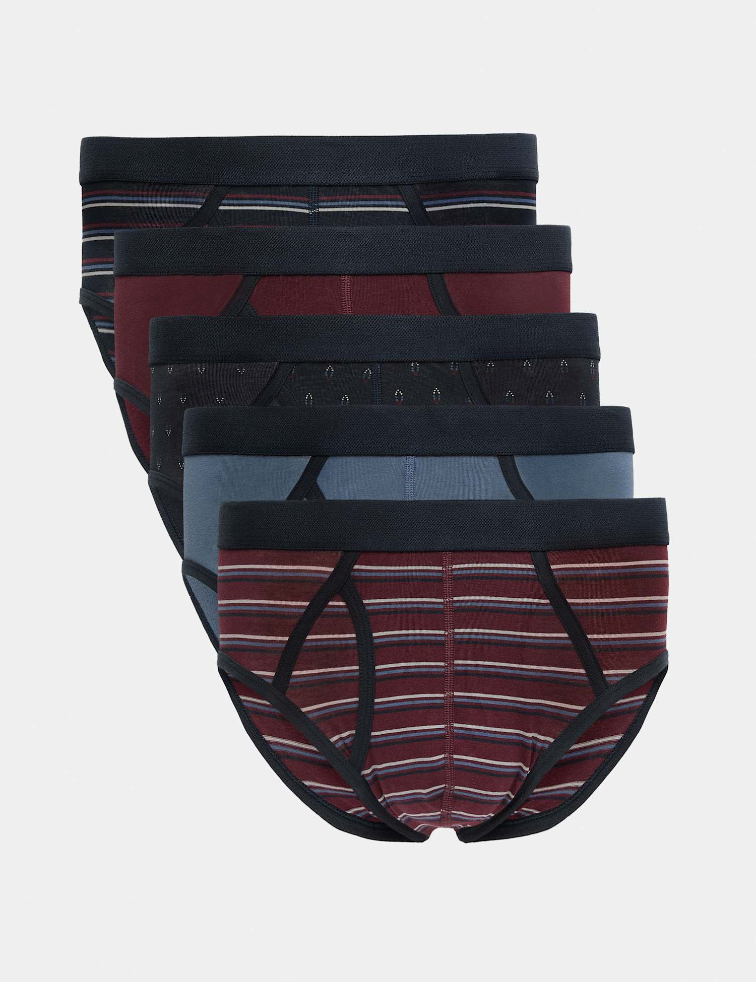 M&S 5pk Cotton Rich Stretch Striped Briefs Burgundy Mix