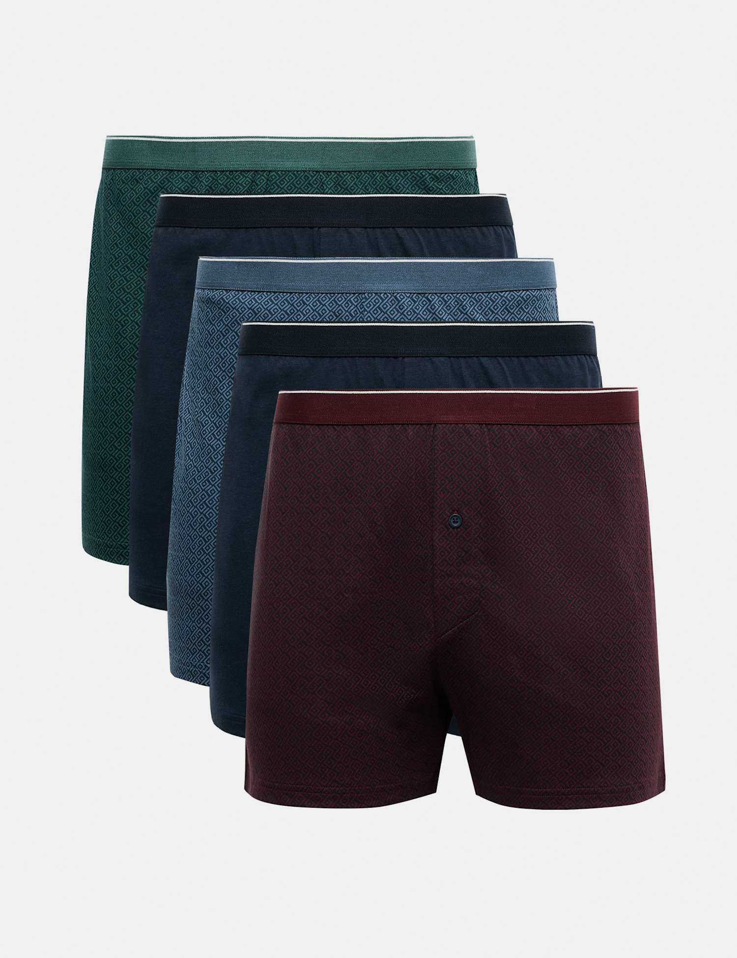 M&S 5pk Pure Cotton Geometric Boxers Navy Mix