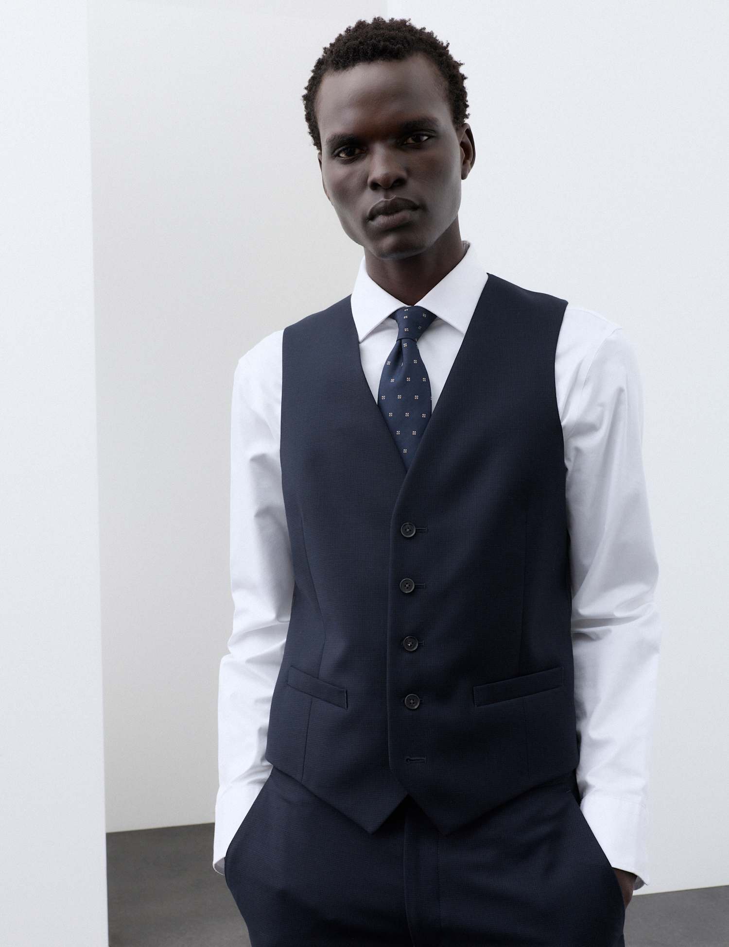 Autograph Tailored Fit Pure Merino Wool Waistcoat Navy