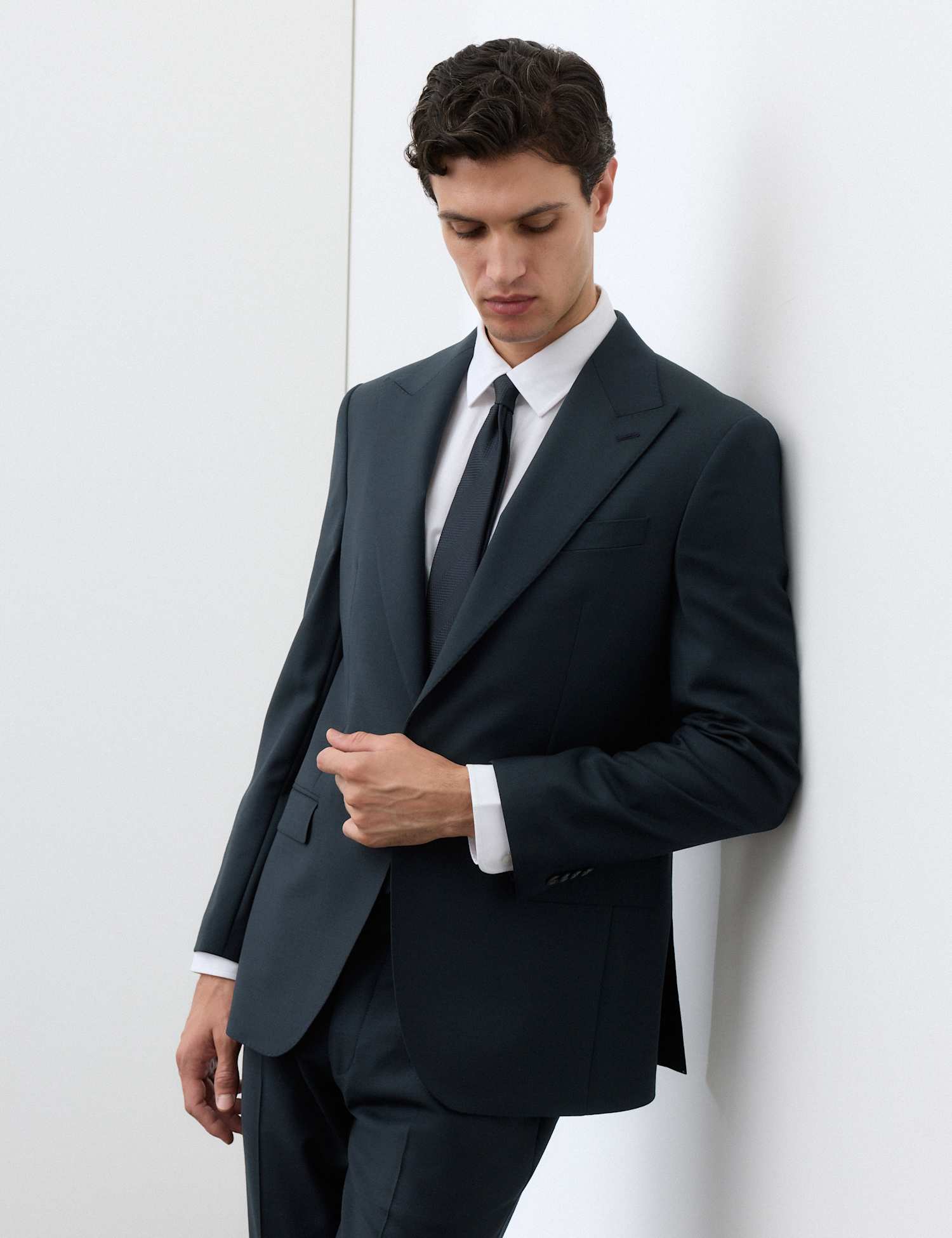 Autograph Tailored Fit Wool Rich Jacket with Mohair Dark Navy